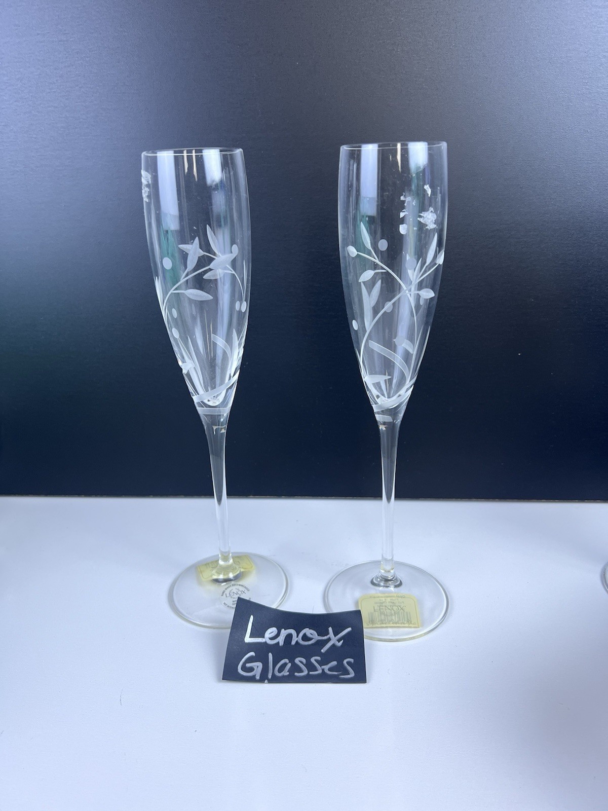 Lenox Opal Innocence Champagne Flutes 6oz Set of 2 Lead Crystal Germany