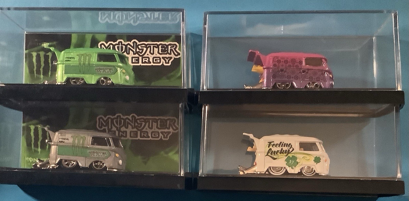 Hot Wheels CS Customs Kool Kombi Lot Of 4, Monster Energy, Feeling Lucky, Signed