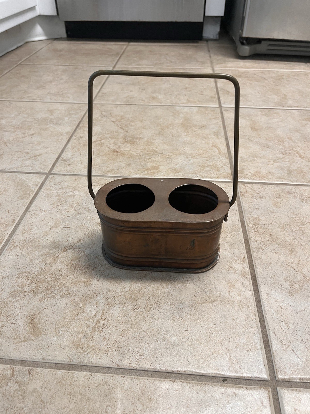 Vintage Copper Brass Double Wine Bottle Cooler Basket Bucket W Handle Farmhouse Vintage Copper Brass Double Wine Bottle Cooler Basket Bucket W Handle Farmhouse
