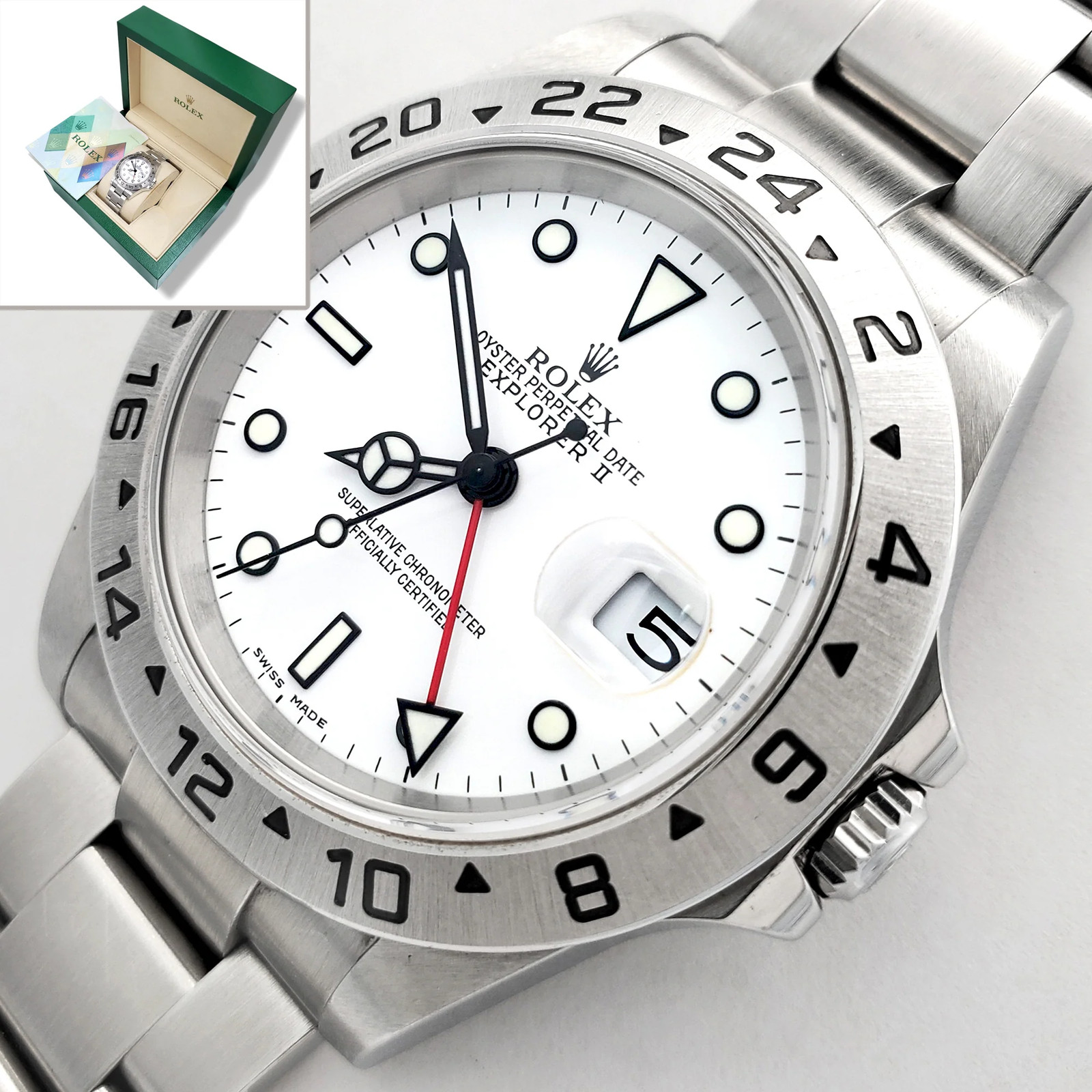 2006 Unpolished Rolex Explorer II Polar White Steel 40mm Watch 16570 Box/Papers