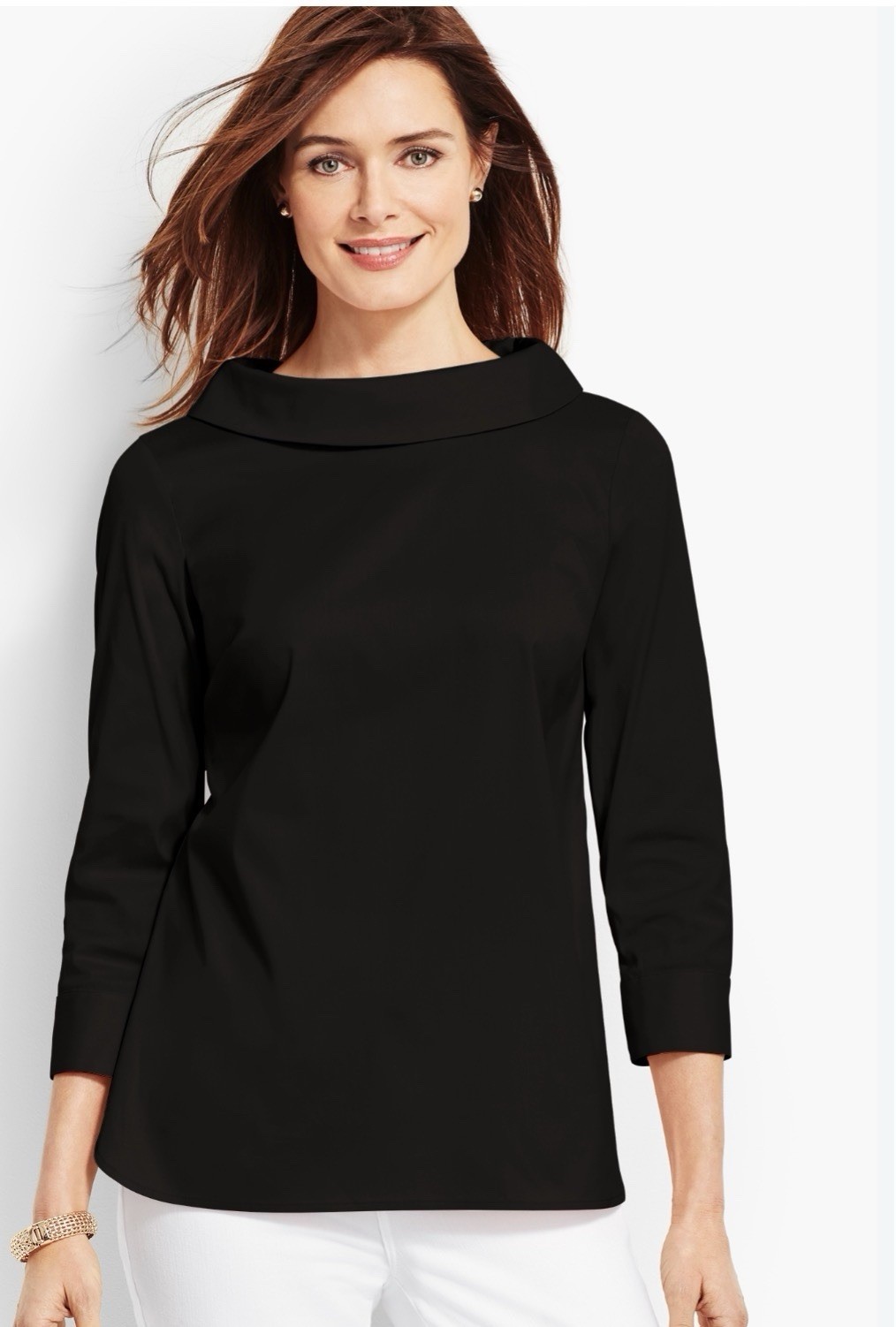 NWT Talbots Sabrina Top Women’s Black Collared Blouse Portrait 3/4 Sleeve Size M NWT Talbots Sabrina Top Women’s Black Collared Blouse Portrait 3/4 Sleeve Size M