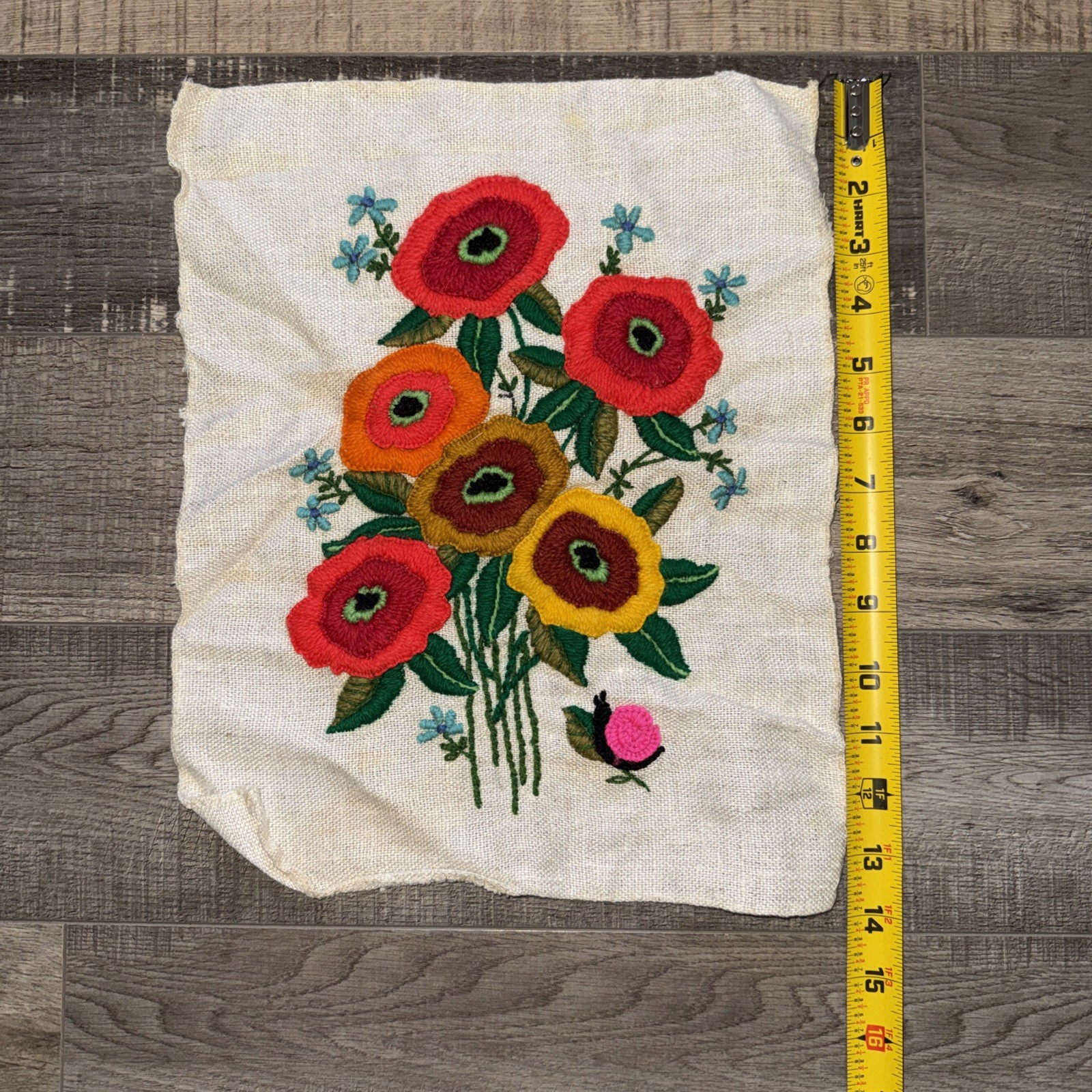 Floral Hand Embroidered Wildflower Vibrant 1960’s Vtg Cloth Folksy Boho Floral Hand Embroidered Wildflower Vibrant 1960’s Vtg Cloth Folksy Boho