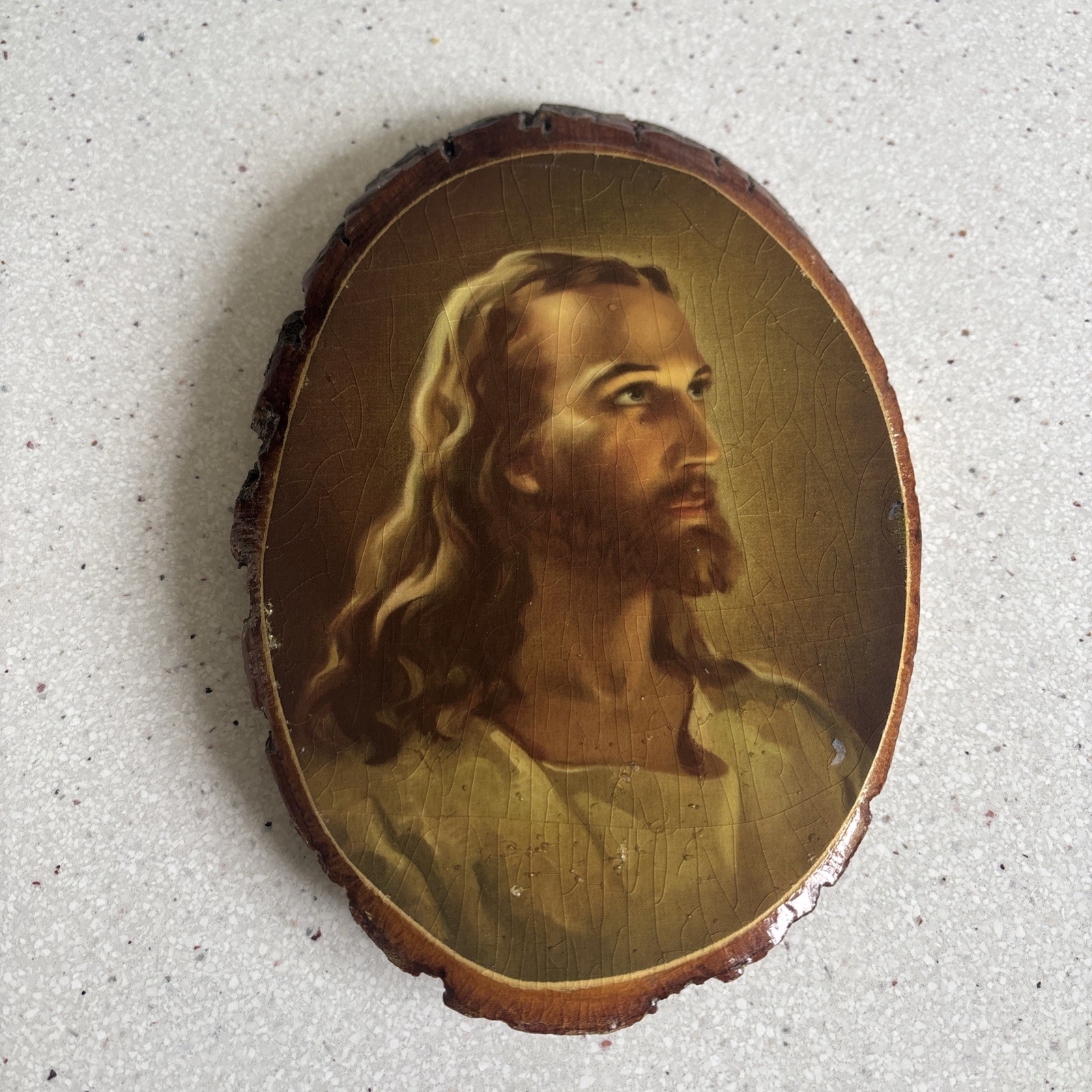 Vintage Jesus Christ Wood Slice Bark Edge Wall Hanging Religious Art Print Lodge Vintage Jesus Christ Wood Slice Bark Edge Wall Hanging Religious Art Print Lodge