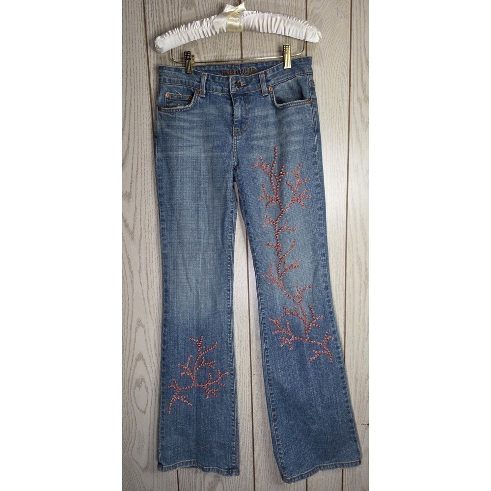 Streets Ahead Flare Jeans Womens 27 Vintage Y2K Boho Floral Studded Magnolia E03 Streets Ahead Flare Jeans Womens 27 Vintage Y2K Boho Floral Studded Magnolia E03