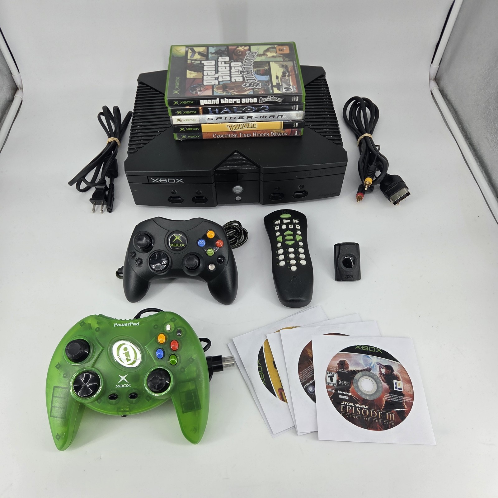Original OG Xbox Complete Console w/ 2 Controllers, 10 Games & Media Remote