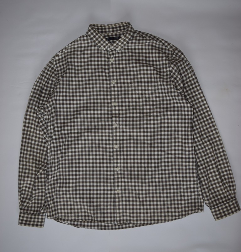 Celio Regular Fit Gingham Check Long Sleeve Button Up Shirt Brown XL