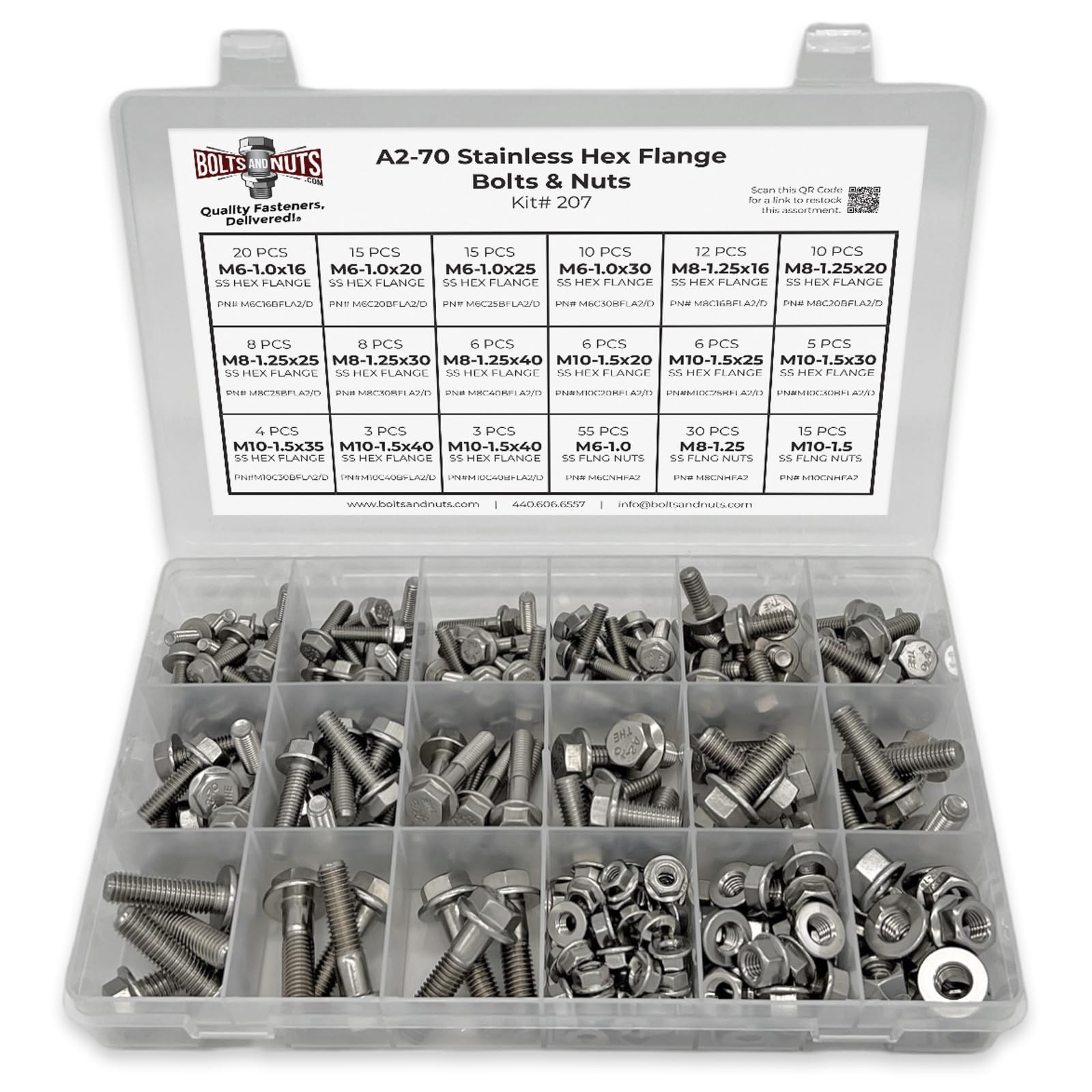 A2-70 Metric Stainless Steel Hex Flange Screws Bolts Nuts Assortment Kit - 23...