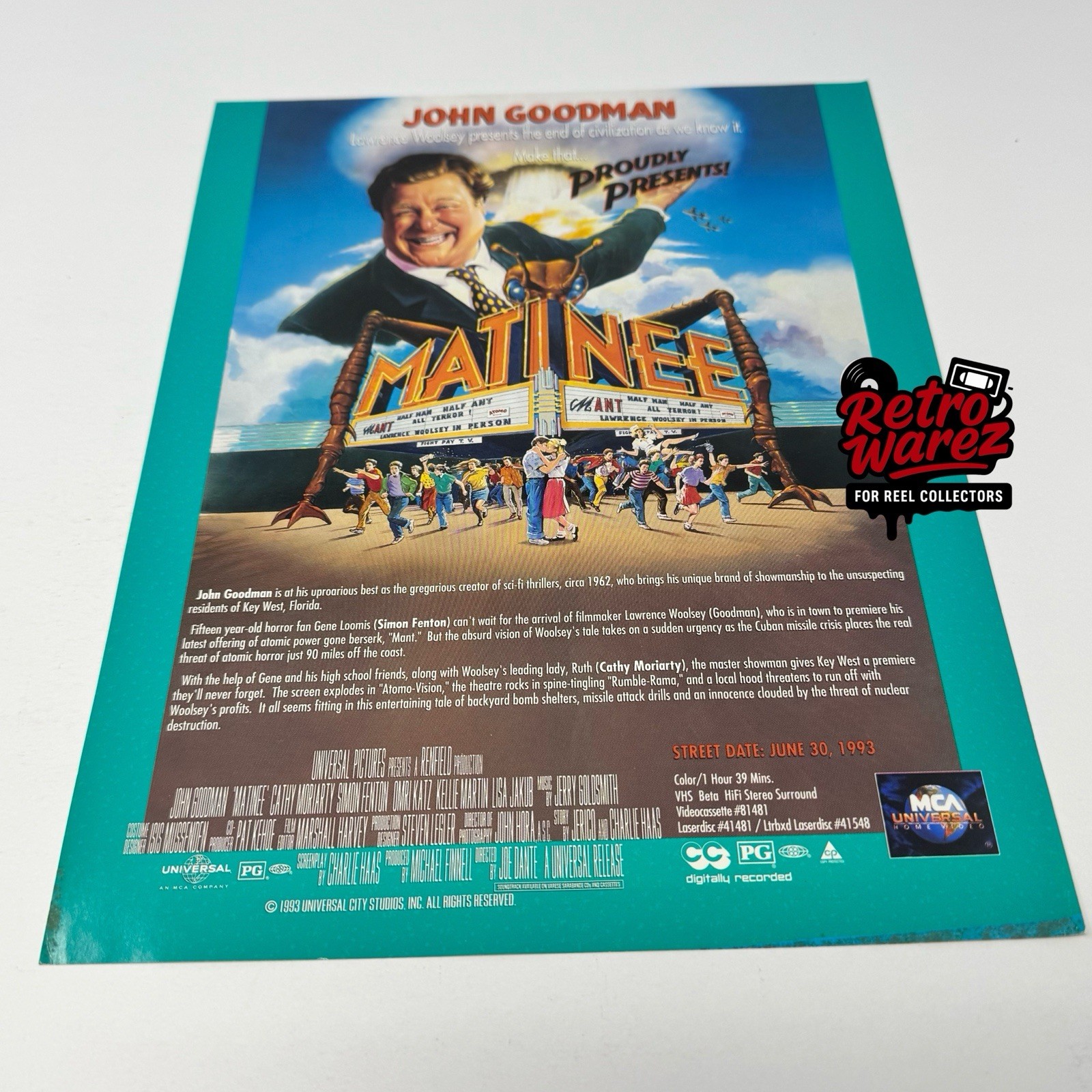 Matinee 1993 VHS Movie Promo 8.5x11” AD Slick John Goodman Charles S Haas Flyer 