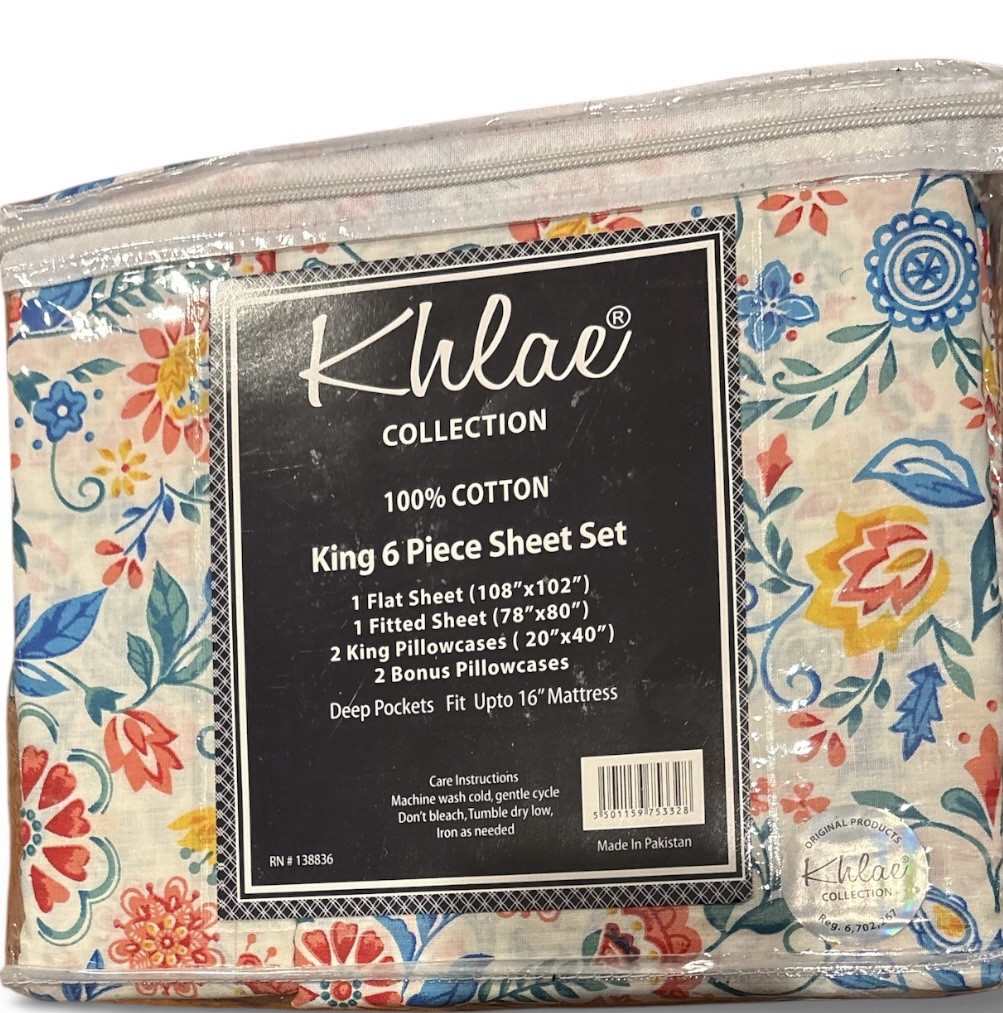 Khlae Collection 100% Cotton 6 Pieces Sheet Set 800 Count King Size New Khlae Collection 100% Cotton 6 Pieces Sheet Set 800 Count King Size New