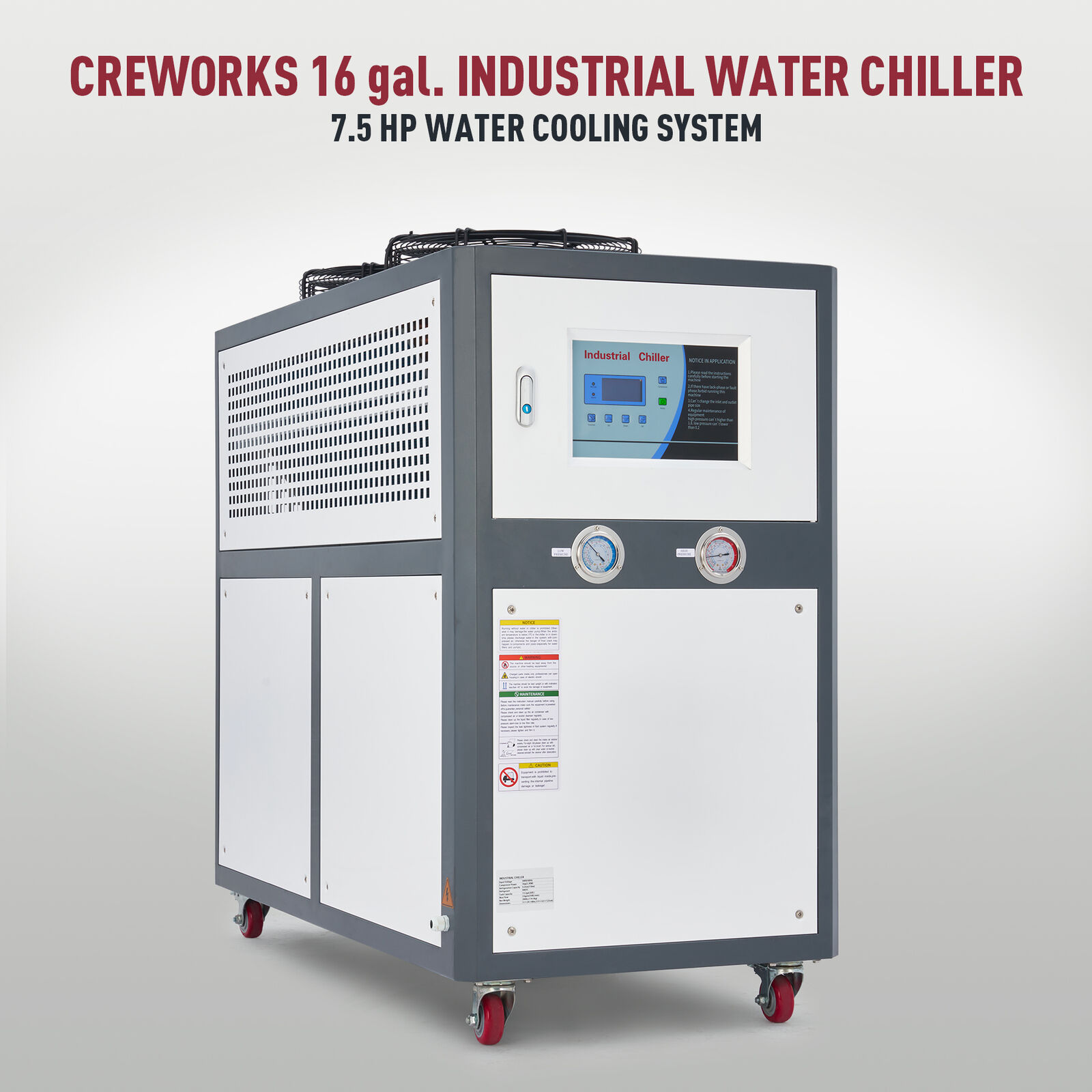 CREWORKS 5 Ton Air-cooled Industrial Chiller Smart LCD 60L Tank Stainless Steel
