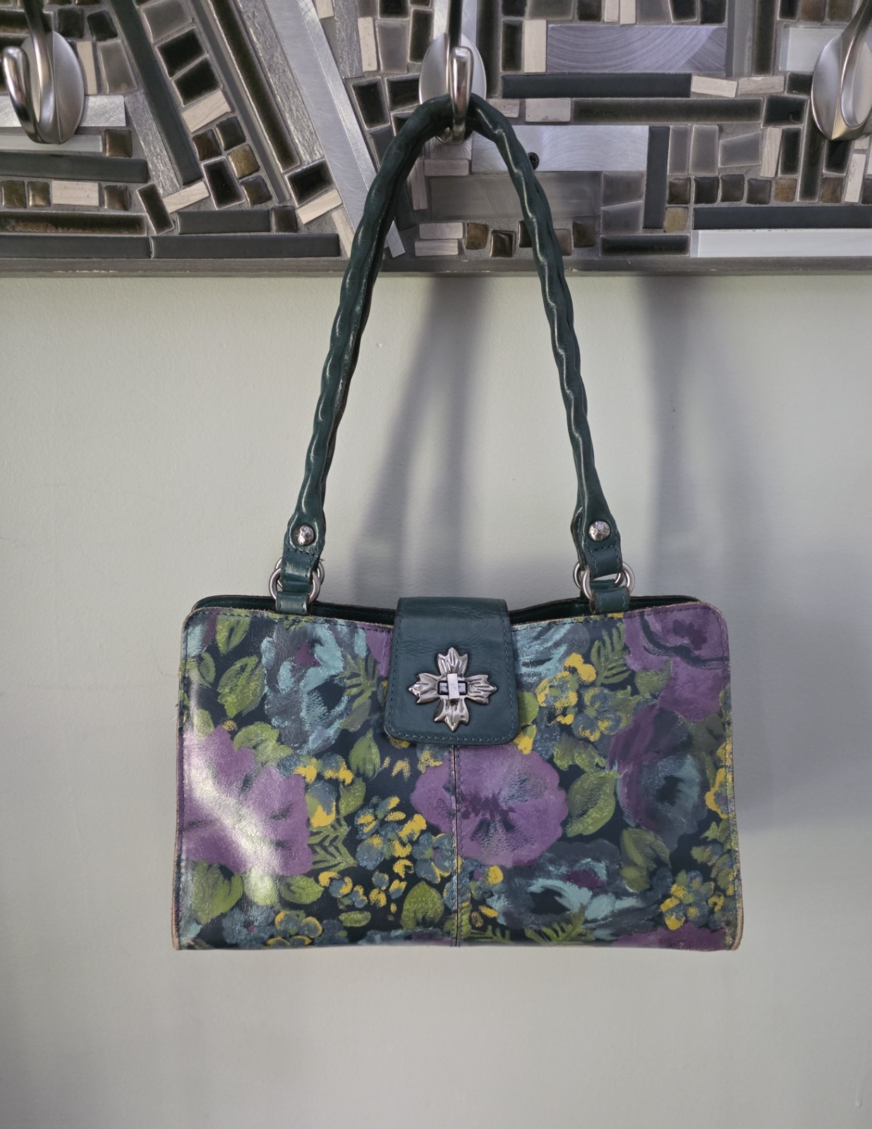 Patricia Nash Rosina Leather Satchel Deep Blue Nature w/ Blue Coral Patricia Nash Rosina Leather Satchel Deep Blue Nature w/ Blue Coral
