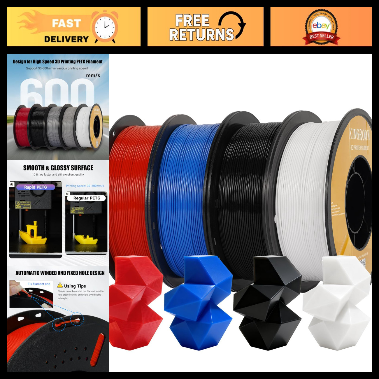 High-Speed 1.75mm PETG Printer Filament - Rapid Hyper Printing, 4kg Spool, Accur High-Speed 1.75mm PETG Printer Filament - Rapid Hyper Printing, 4kg Spool, Accur