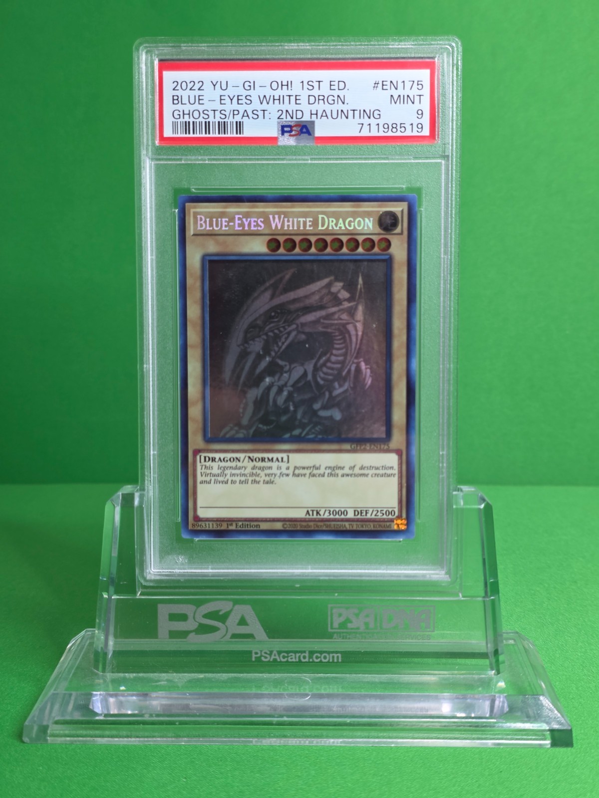 YU-GI-OH 2022 GHOST/PAST 2ND BLUE-EYES WHITE DRAGON GHOST RARE EN175 PSA 9 YU-GI-OH 2022 GHOST/PAST 2ND BLUE-EYES WHITE DRAGON GHOST RARE EN175 PSA 9