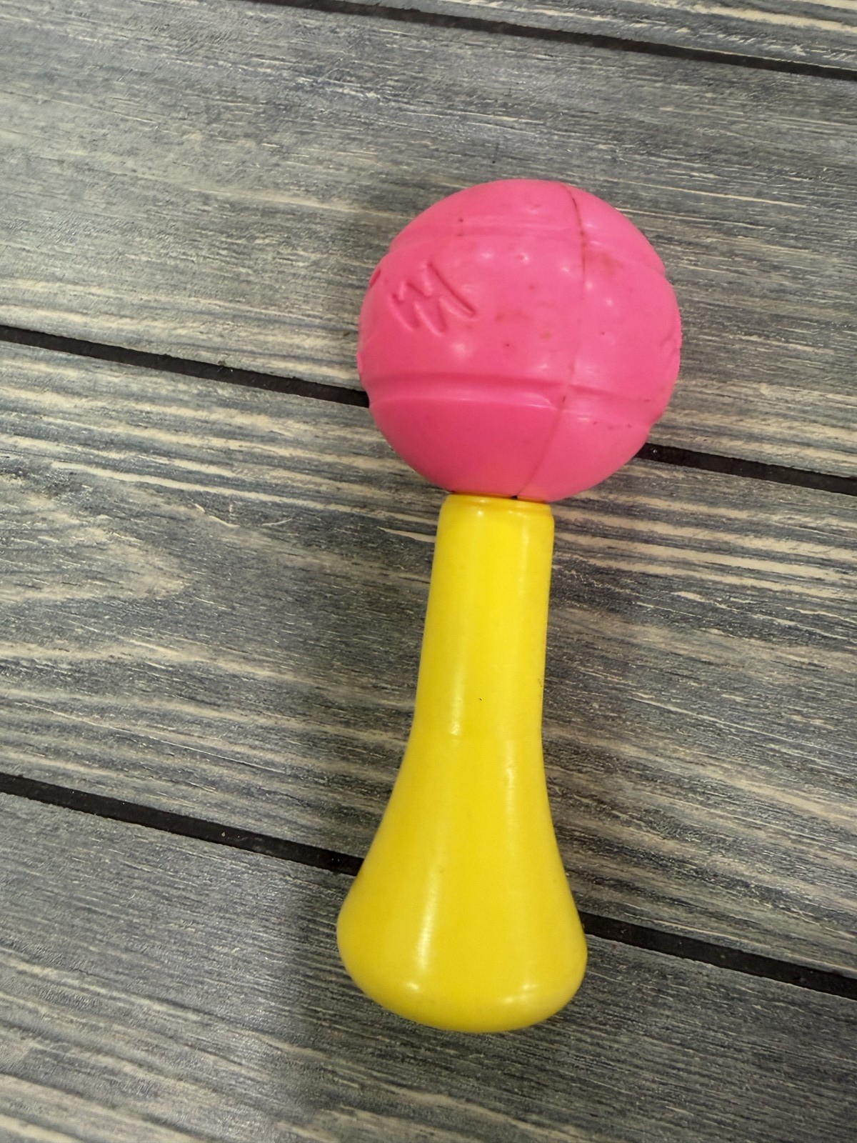 Vintage Baby Rattle Toy Pink Yellow Infant Shaker Developmental Sensory Play Vintage Baby Rattle Toy Pink Yellow Infant Shaker Developmental Sensory Play