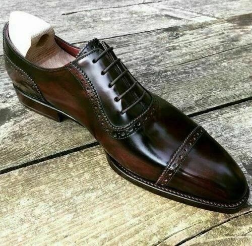 Handmade Men\'s Brown Color Leather Oxford Lace Up Toe-Cap Dress Party Wear Shoes