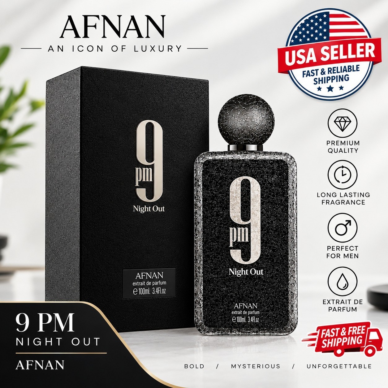 Afnan 9PM Night Out Extrait De Parfum 3.4 oz / 100 ml For Men - New In Box Afnan 9PM Night Out Extrait De Parfum 3.4 oz / 100 ml For Men - New In Box