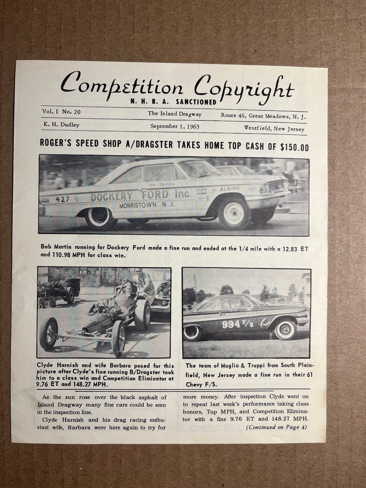 ORIGINAL 1963 ISLAND DRAGWAY COMPETION COPYRIGHT PUBLICATION ORIGINAL 1963 ISLAND DRAGWAY COMPETION COPYRIGHT PUBLICATION
