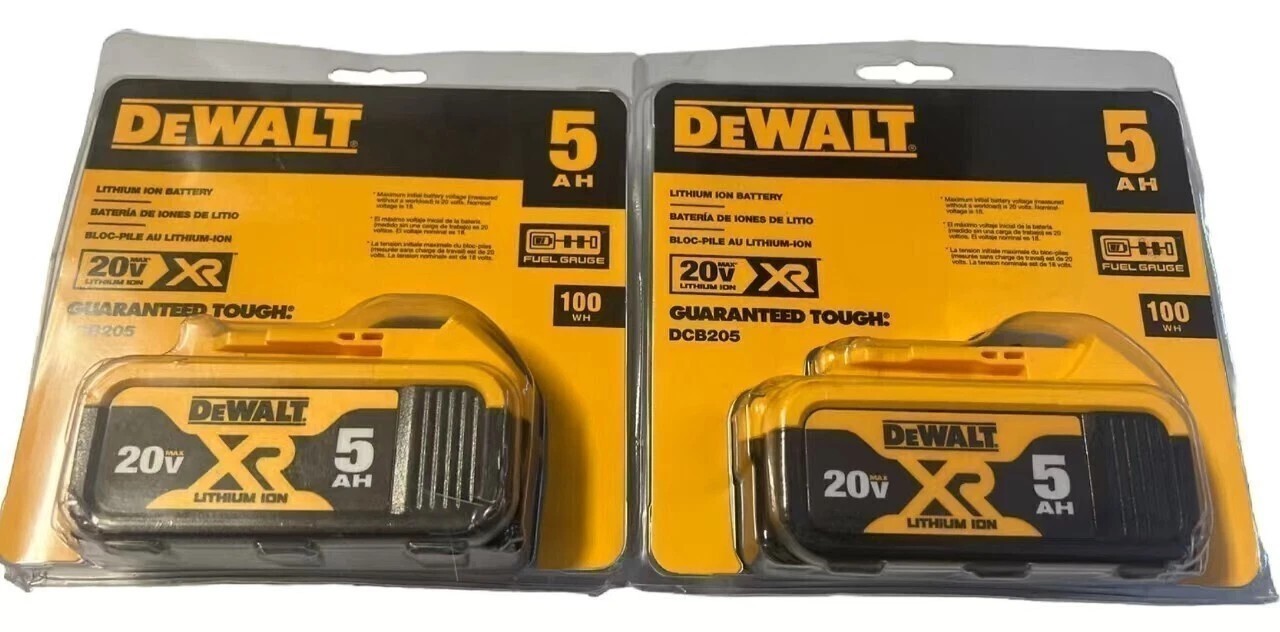 2 Packs New DEWALT DCB205 20V Max XR 5.0Ah Lithium-Ion Battery for Tools USA 2 Packs New DEWALT DCB205 20V Max XR 5.0Ah Lithium-Ion Battery for Tools USA