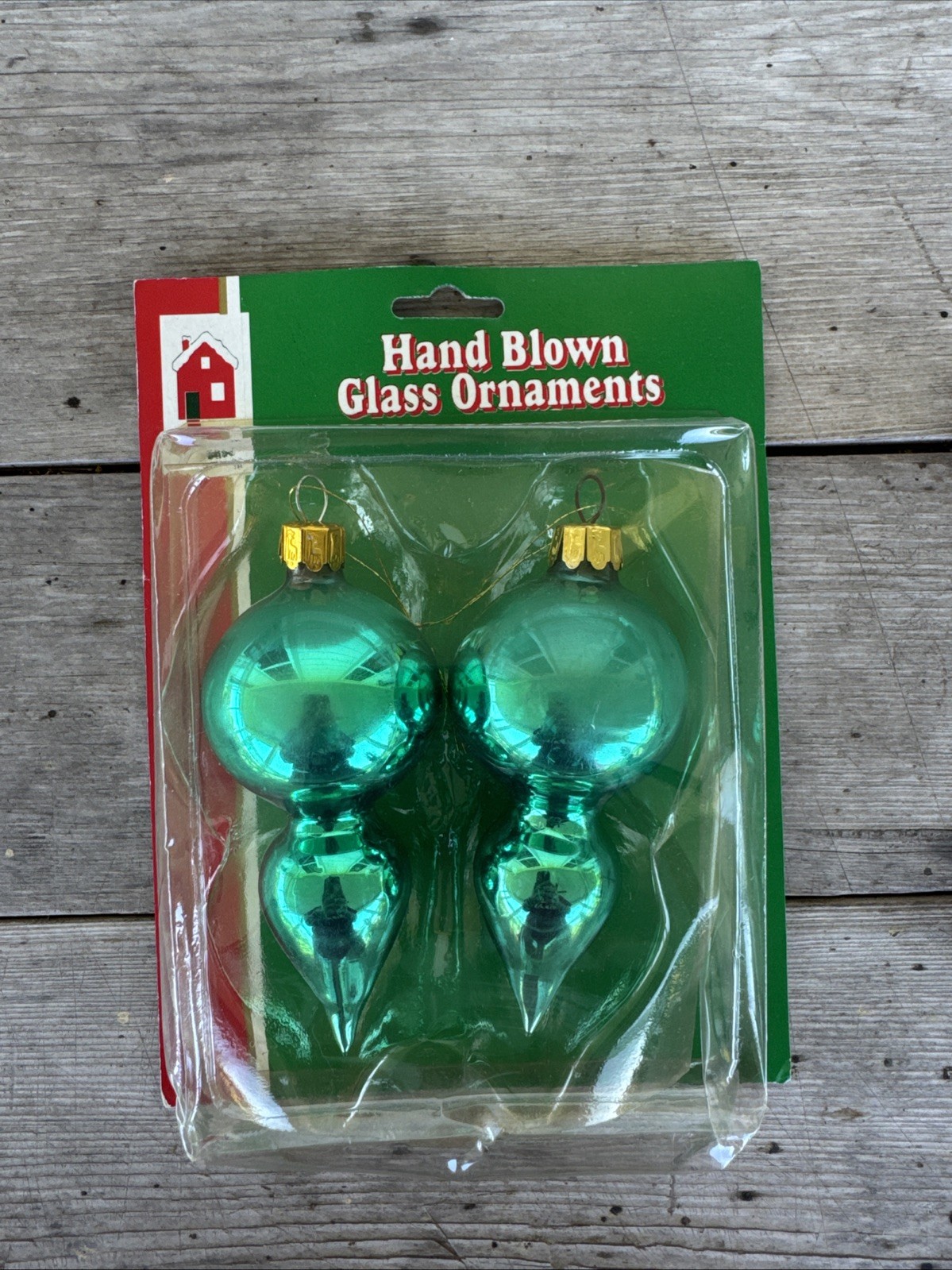 Vintage Christmas House Hand Blown Glass Ornaments Lot of 2. Green. New In Box Vintage Christmas House Hand Blown Glass Ornaments Lot of 2. Green. New In Box