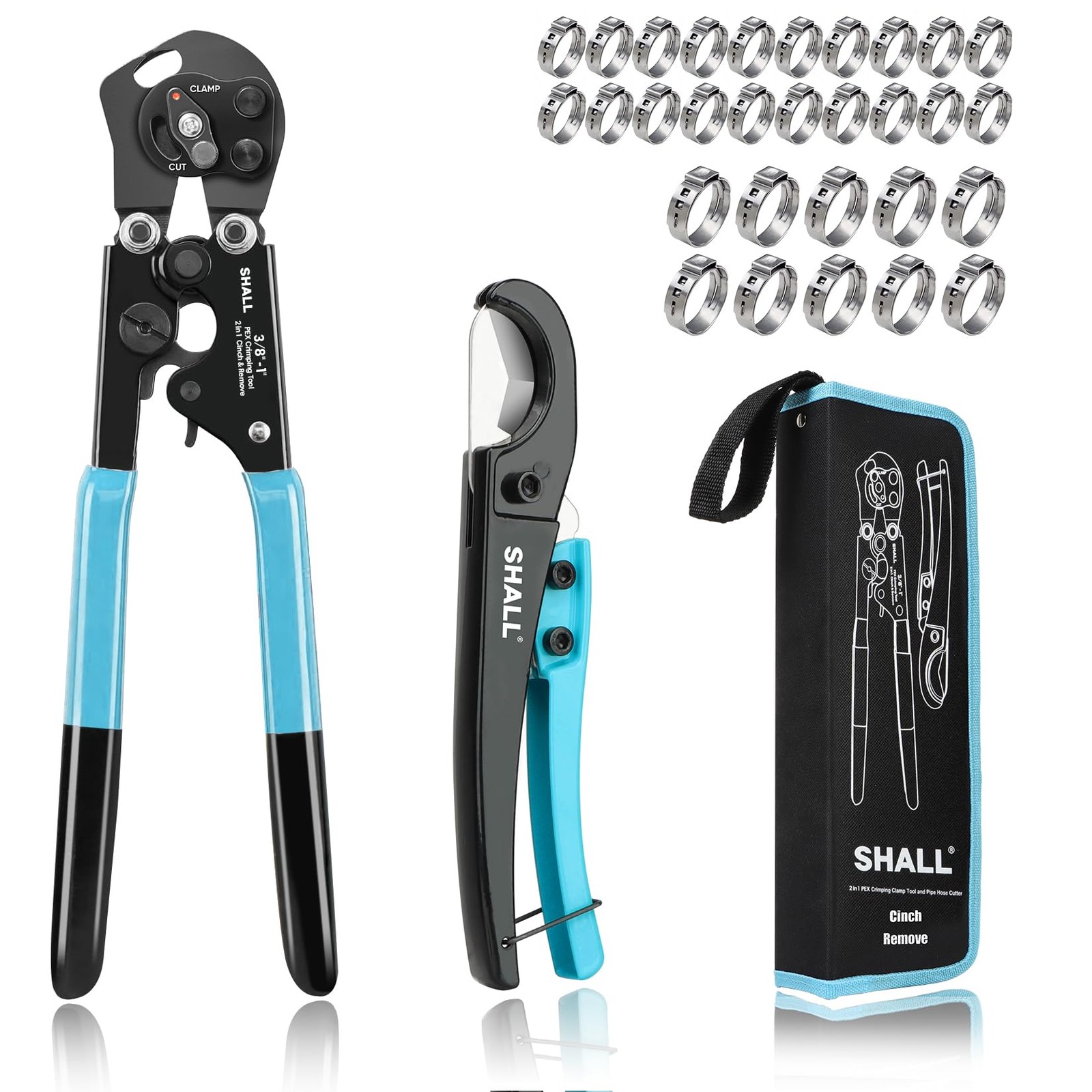 SHALL 2-IN-1 Pex Crimping Clamp Cinch & Remove Tool with Pipe Hose 3/8\ SHALL 2-IN-1 Pex Crimping Clamp Cinch & Remove Tool with Pipe Hose 3/8\