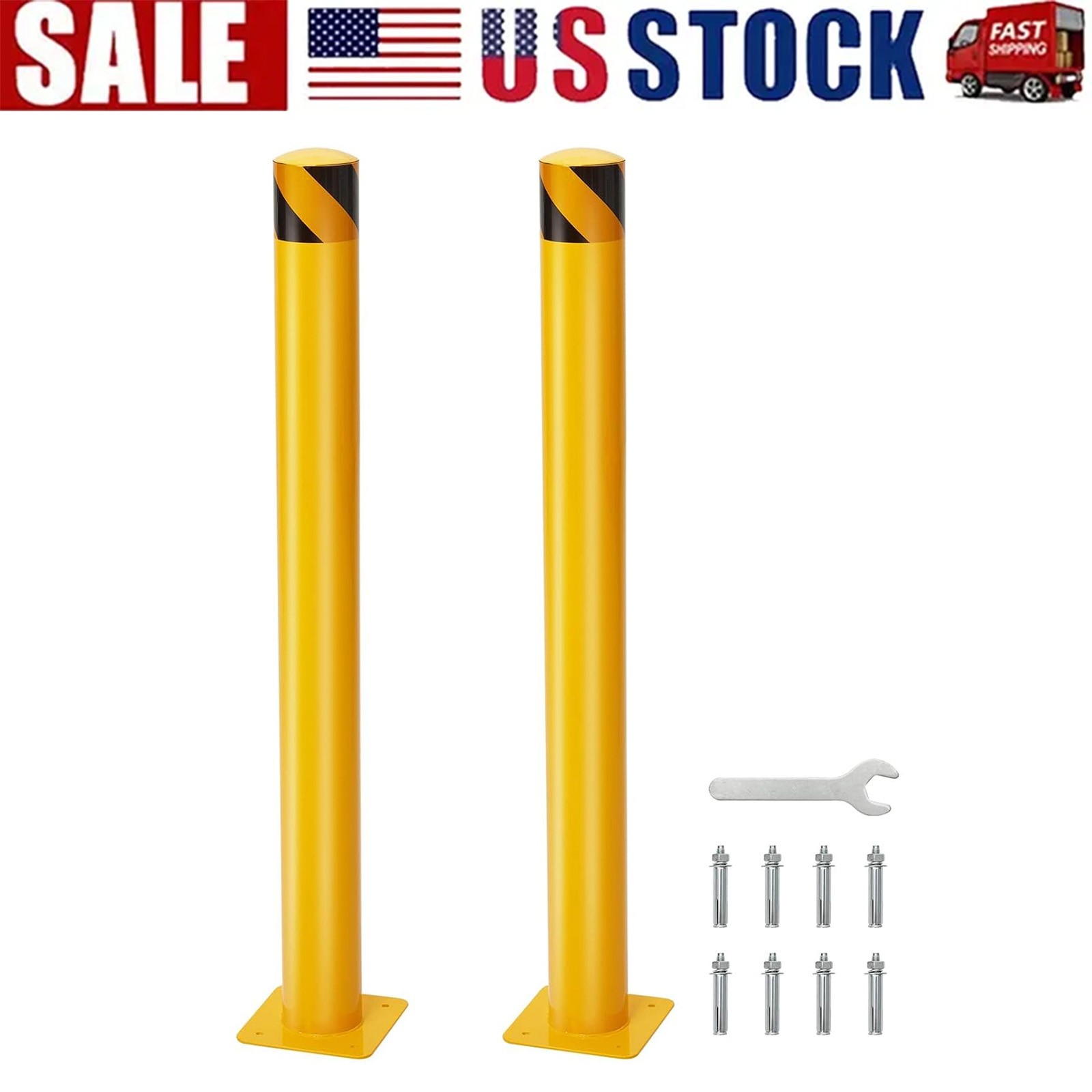 2 Pack 42\'\' Safety Bollard Posts for Facility & Current Protection 4.5\
