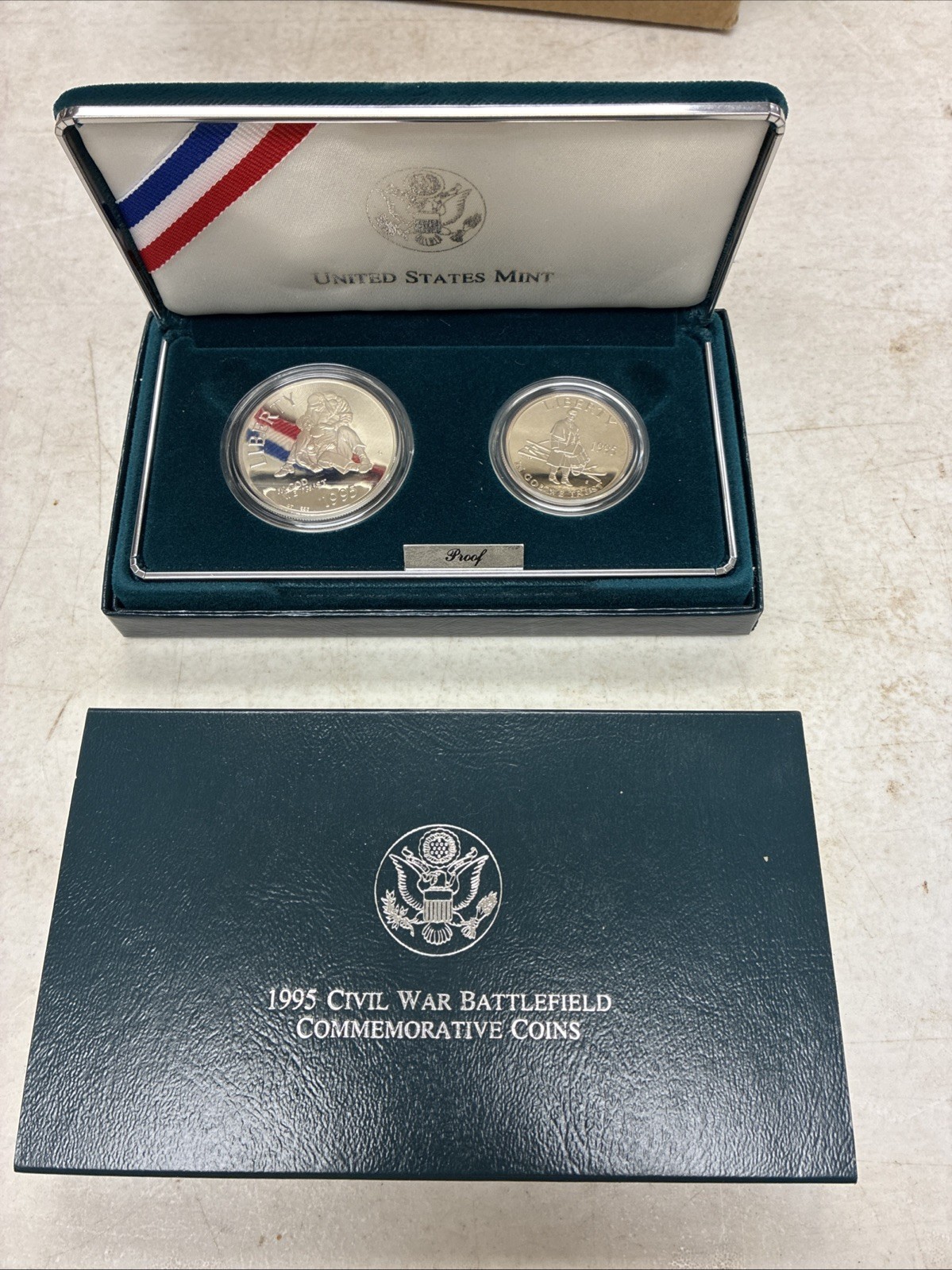 1995-S Civil War Battlefield 2-Coin Commemorative Proof Set OGP COA Green Velvet