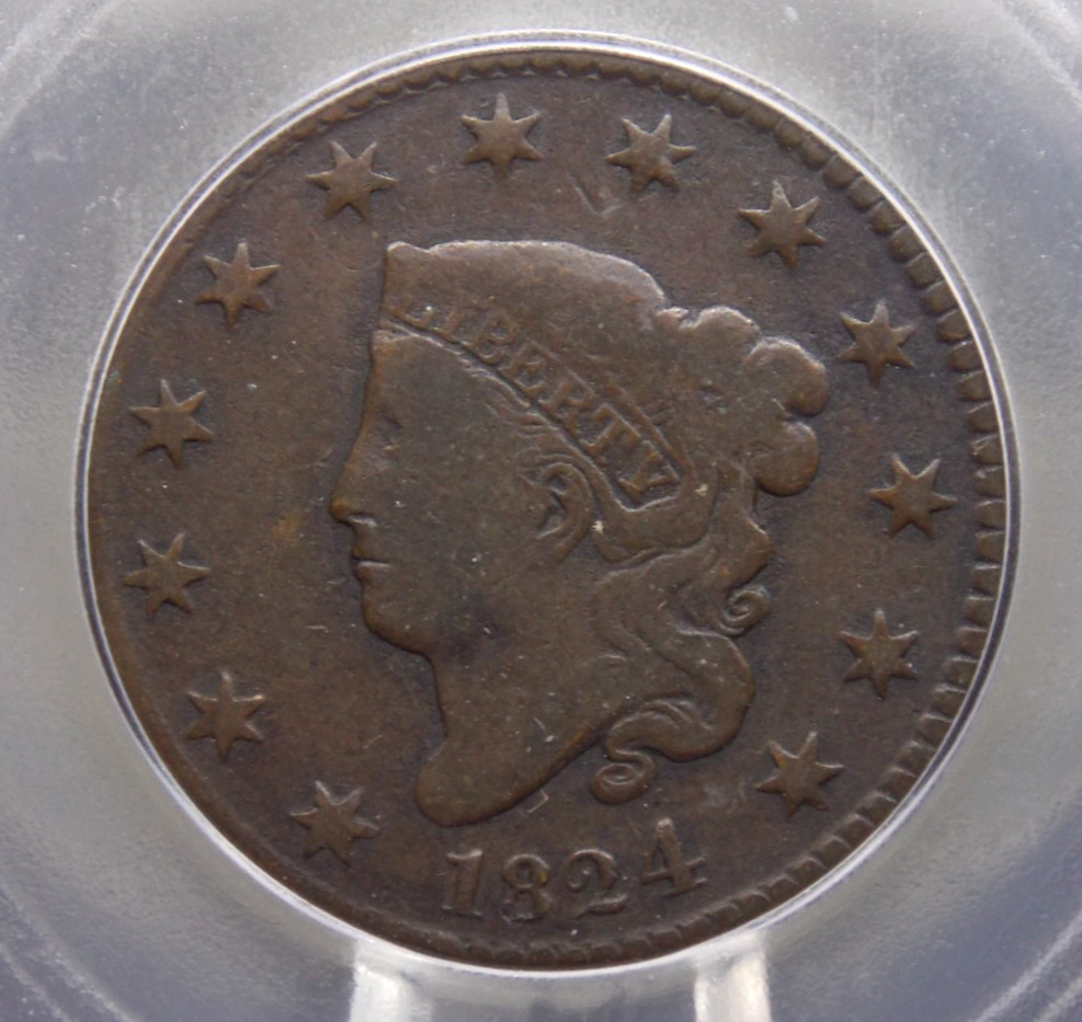 1824 Coronet Head Large Cent 1c ICG VG8 #001 Very Good ECC&C, Inc. 1824 Coronet Head Large Cent 1c ICG VG8 #001 Very Good ECC&C, Inc.