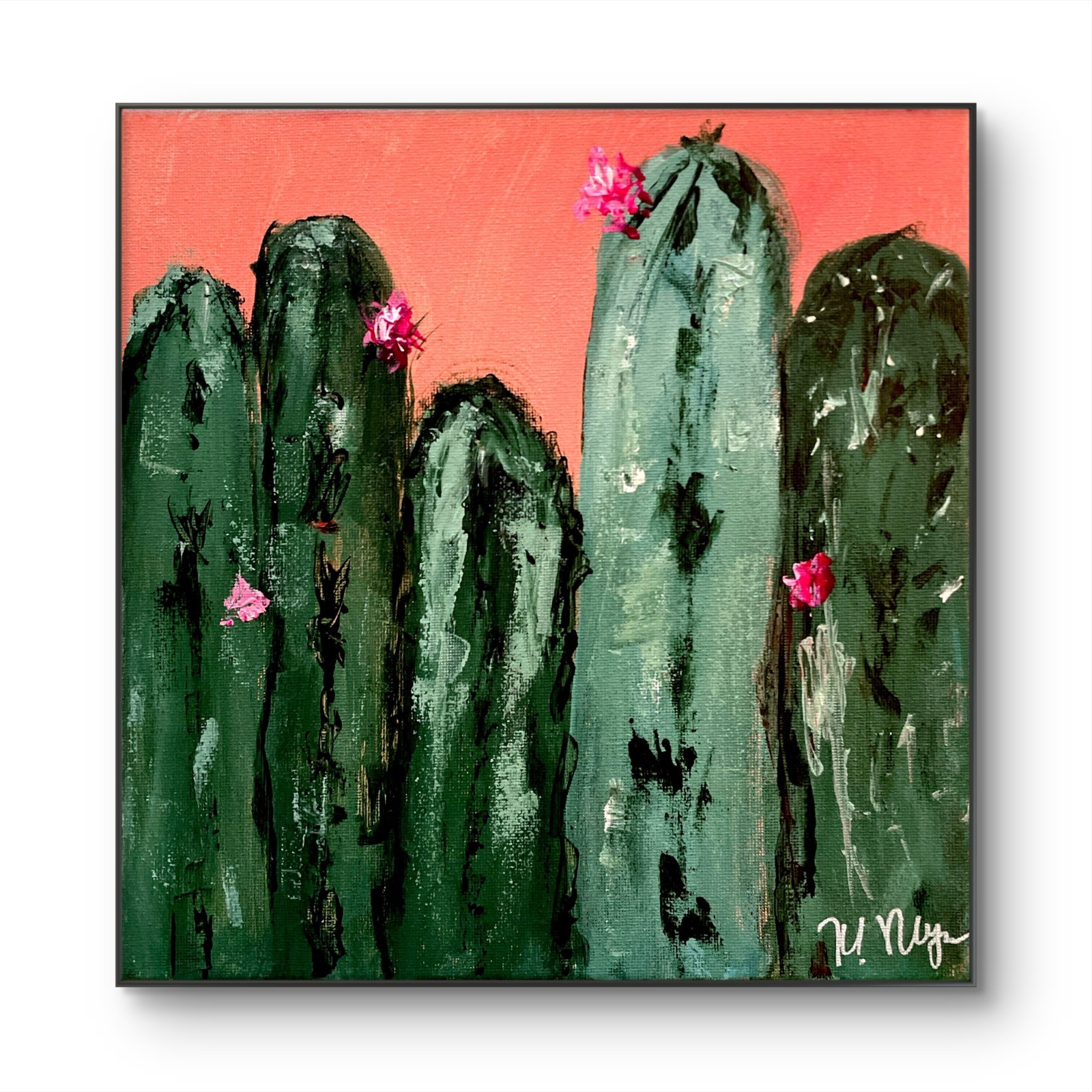 Mary Myers Original Abstract Expressionism 10x10 Cactus Signed