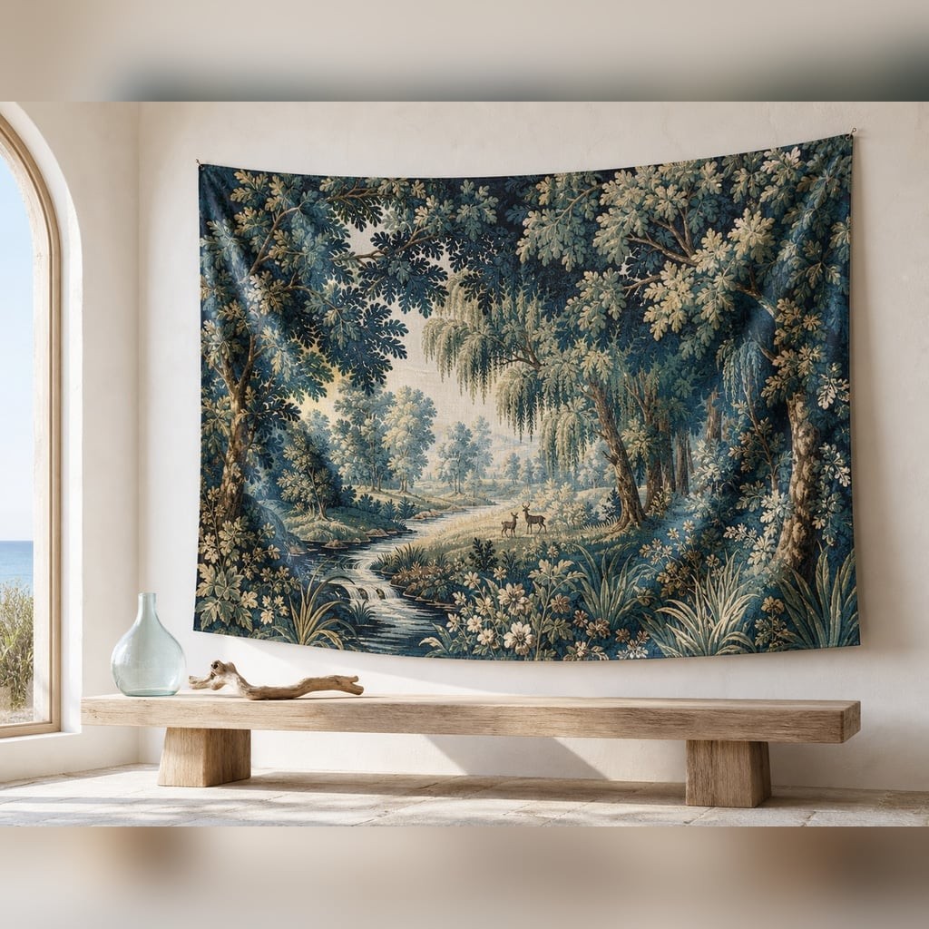 French Verdure Tapestry Wall Hanging | 18th-Century Vintage Reproduction, 100% P