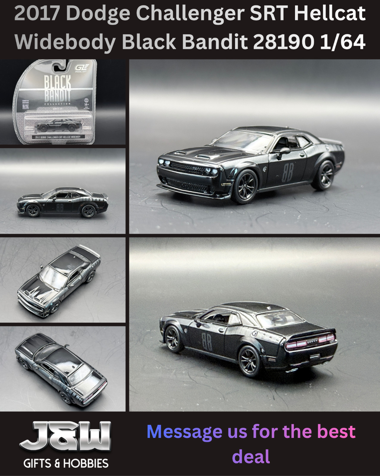 Greenlight 2017 Dodge Challenger SRT Hellcat Widebody Black Bandit 28190 1/64