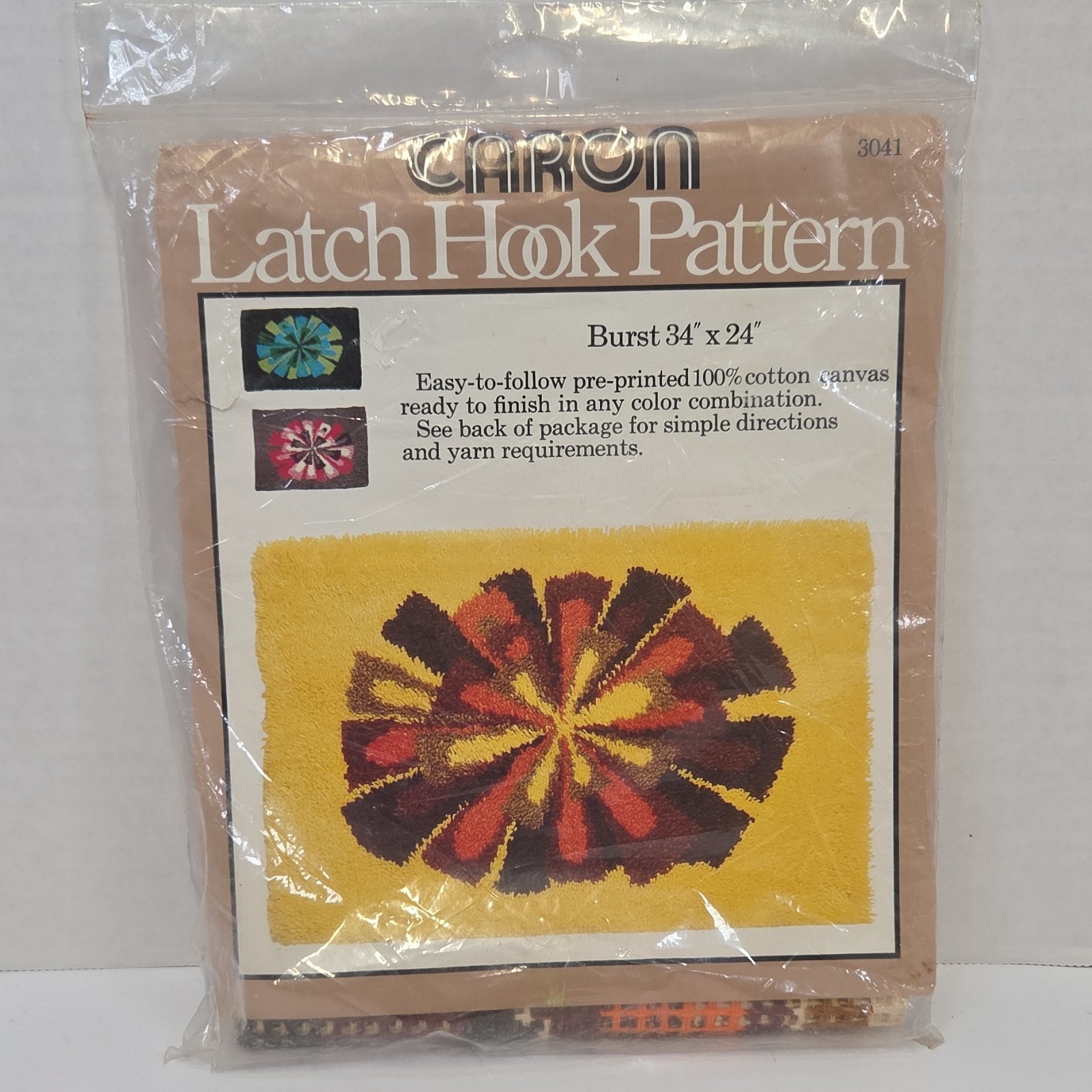 Vintage Caron Latch Hook Pattern Burst 3041 & Canvas Kit 34\ Vintage Caron Latch Hook Pattern Burst 3041 & Canvas Kit 34\