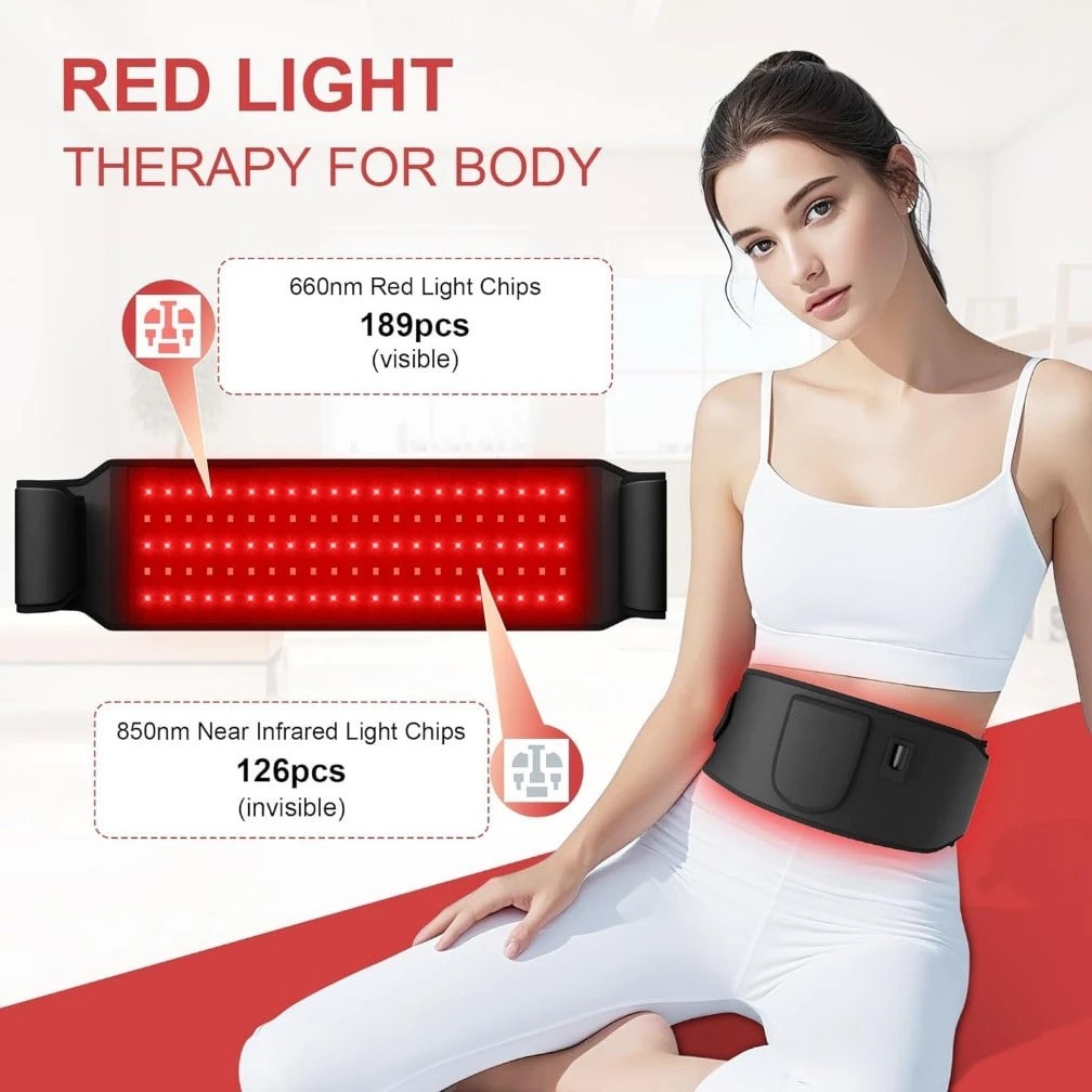 Rechargeable Red Infrared Light Therapy Belt Wrap 660nm 850nm Timer