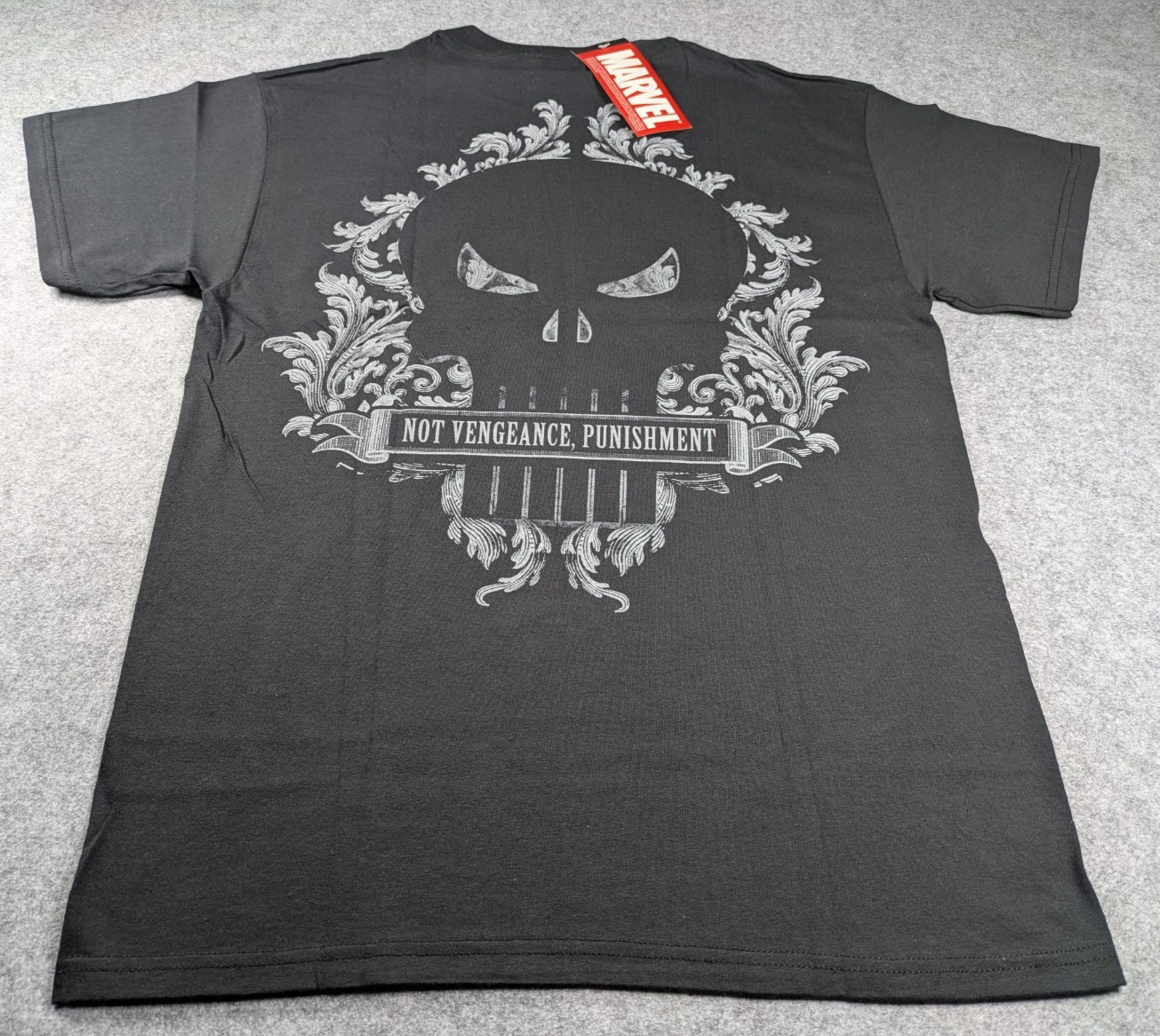 Vintage Marvel Punisher Shirt Mens Medium Black Big Logo Deadstock Mad Engine