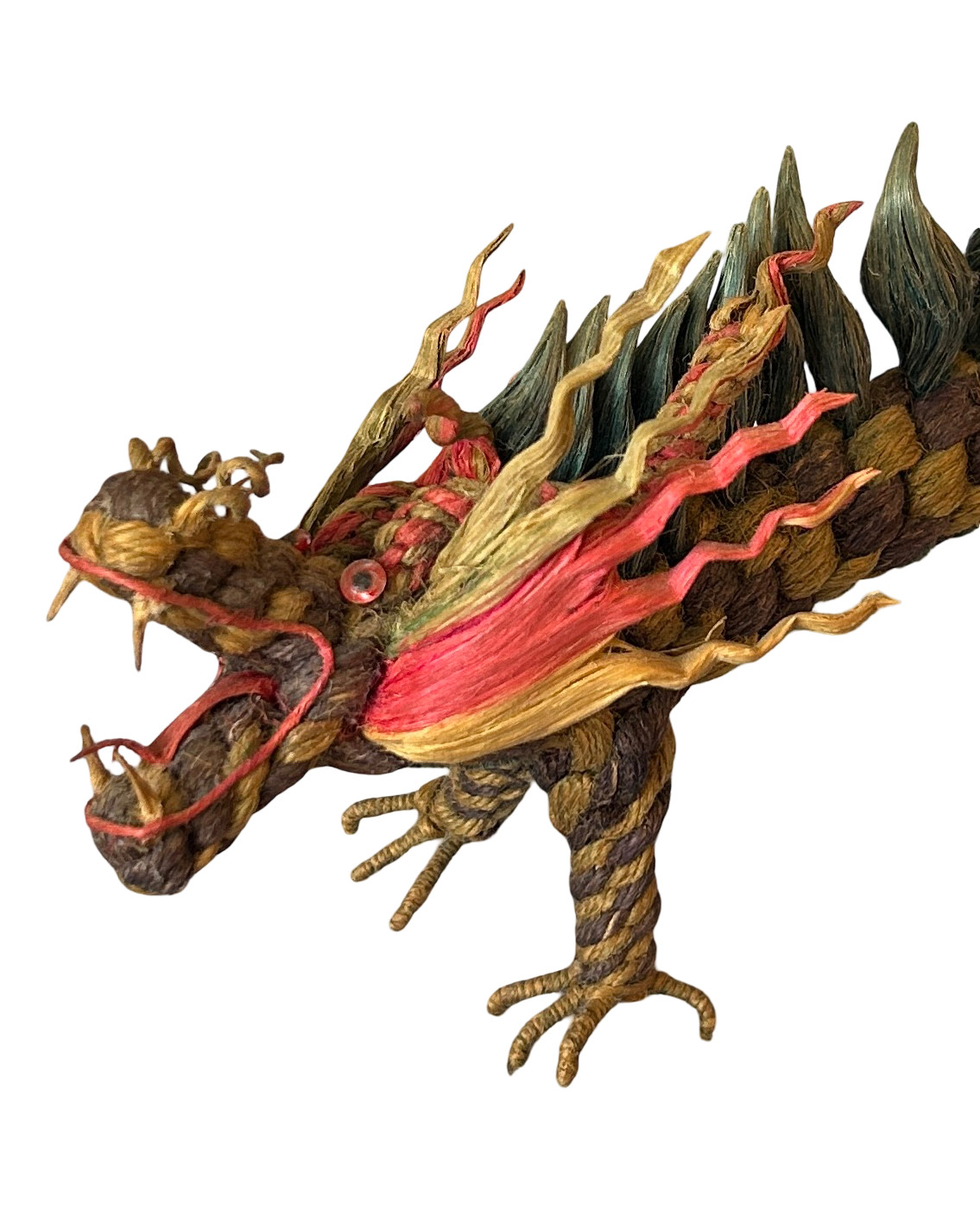 Vintage Chinese Woven Jute Rope Dragon Sculpture Fiber Art Mid Century Folk Art 