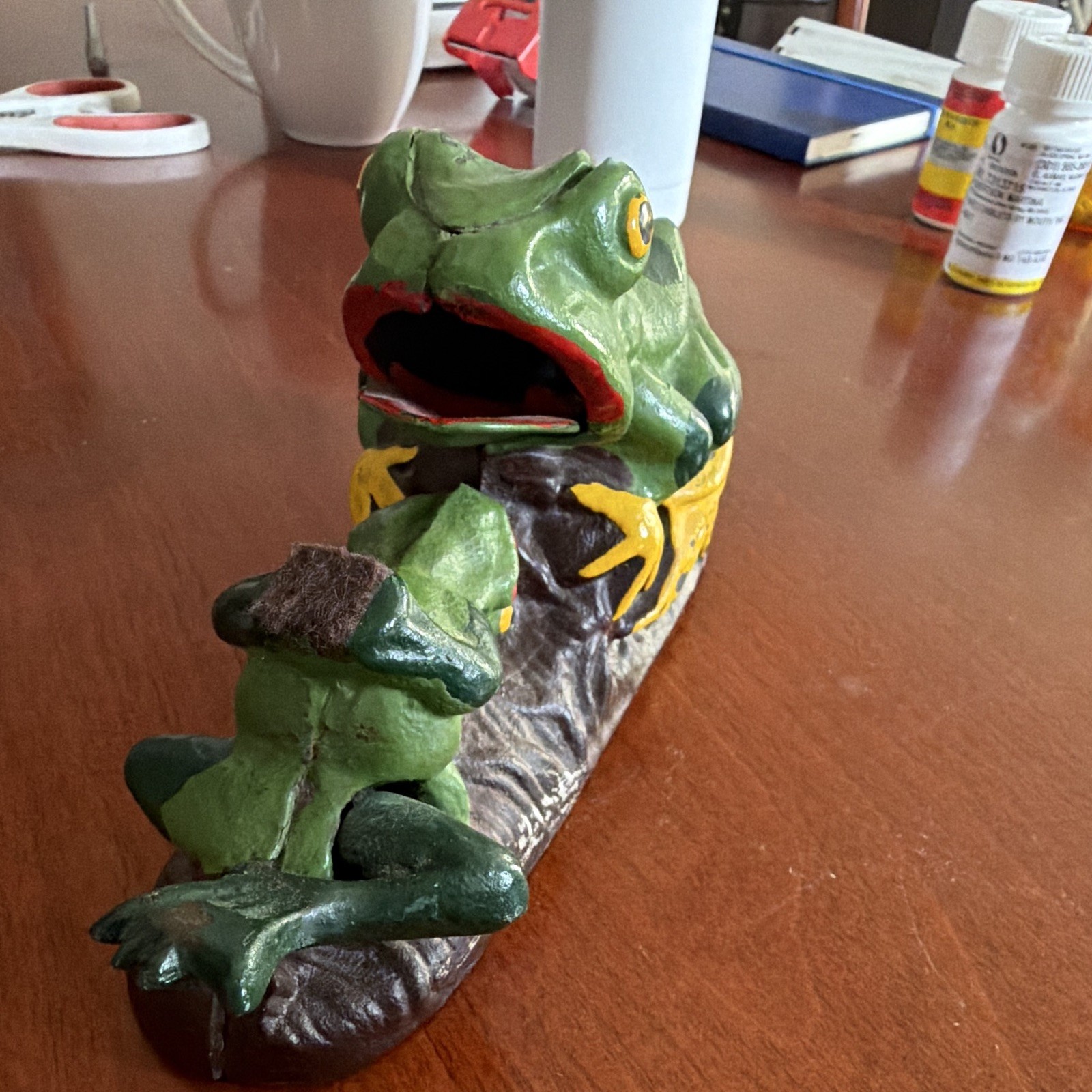 Antique Cast Iron Two Frogs Mechanical Bank Cribbage Board Peg Game 1920s Rare Antique Cast Iron Two Frogs Mechanical Bank Cribbage Board Peg Game 1920s Rare