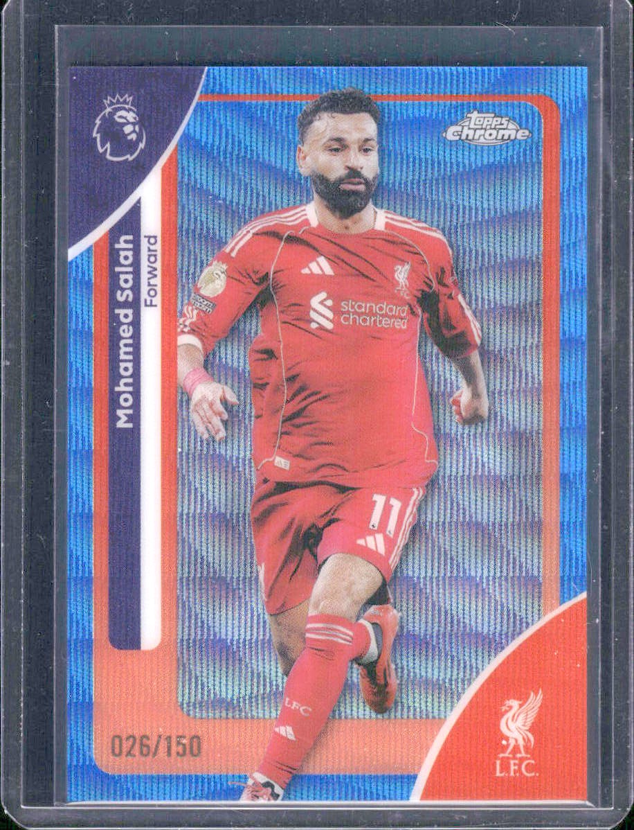 2025-26 Topps Chrome Premier Mohamed Salah Blue Wave Refractor Parallel /150 2025-26 Topps Chrome Premier Mohamed Salah Blue Wave Refractor Parallel /150