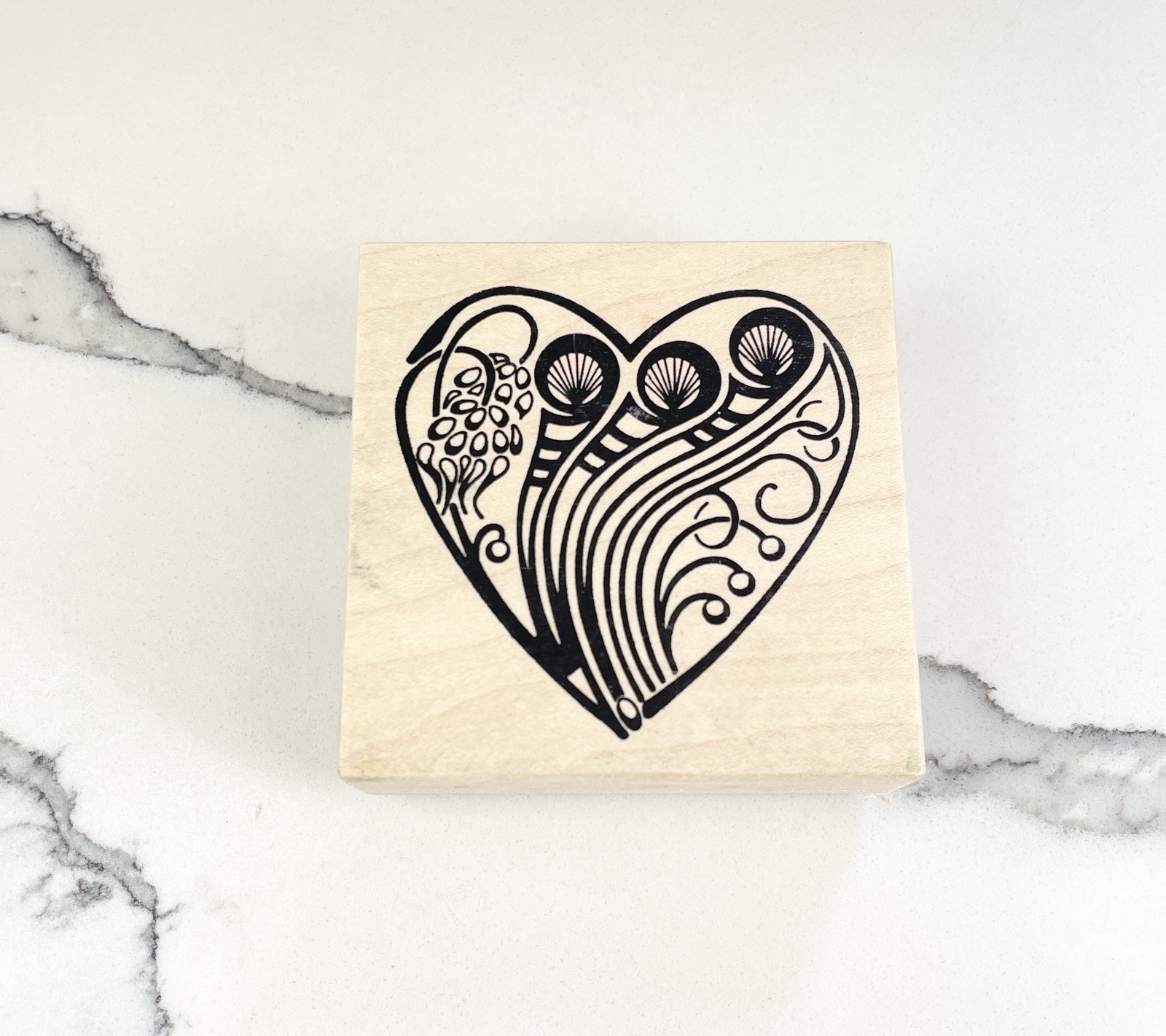 1998 Stampa Rosa Floral Heart Large Wood Rubber Stamp