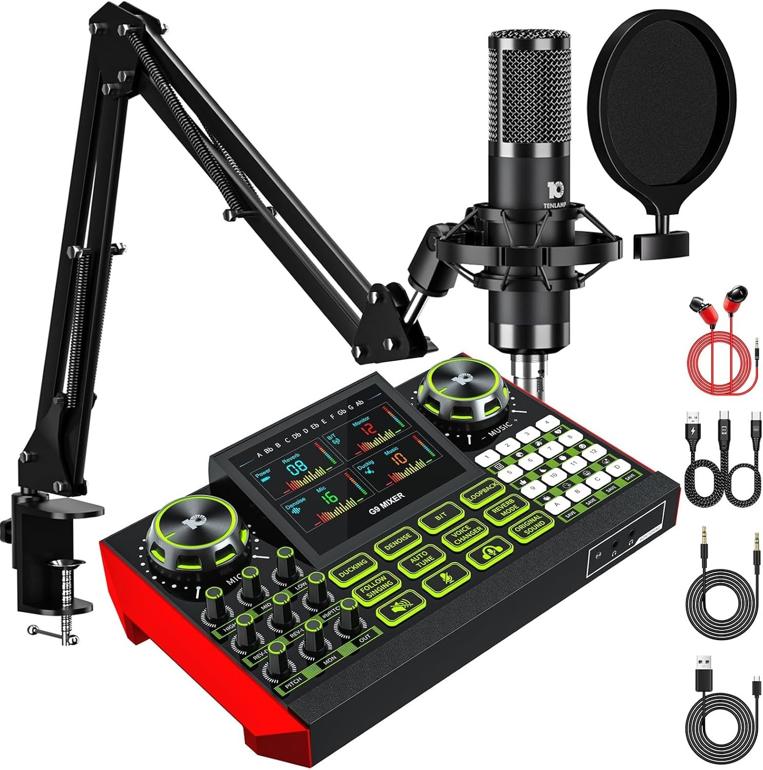 TENLAMP G9-P15 Audio Mixer Bundle with Microphone for Streaming & Karaoke TENLAMP G9-P15 Audio Mixer Bundle with Microphone for Streaming & Karaoke