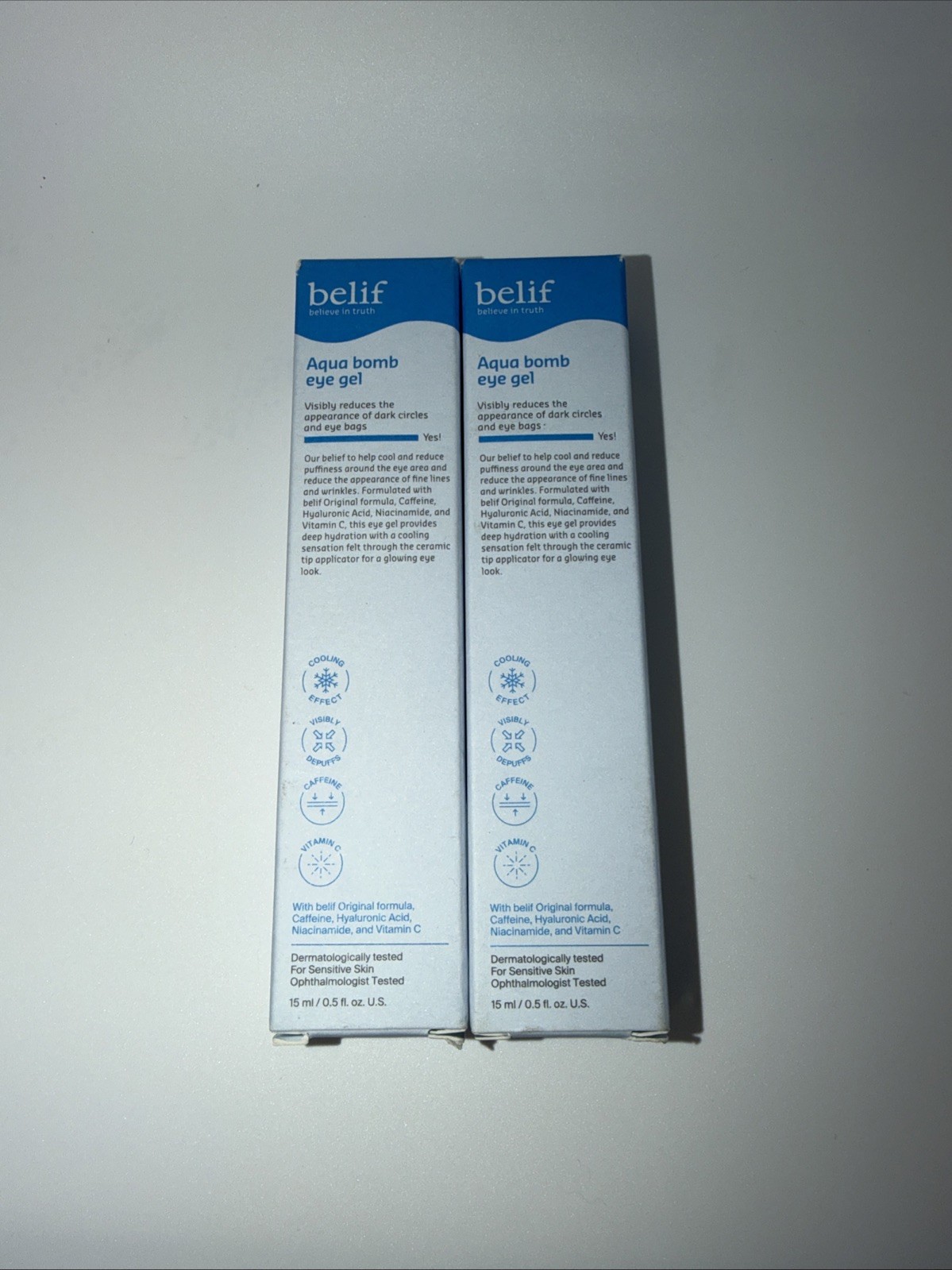2x belif Aqua bomb Eye Gel Moisturizer Caffeine Hyaluronic Acid 15 ml 0.5 fl oz