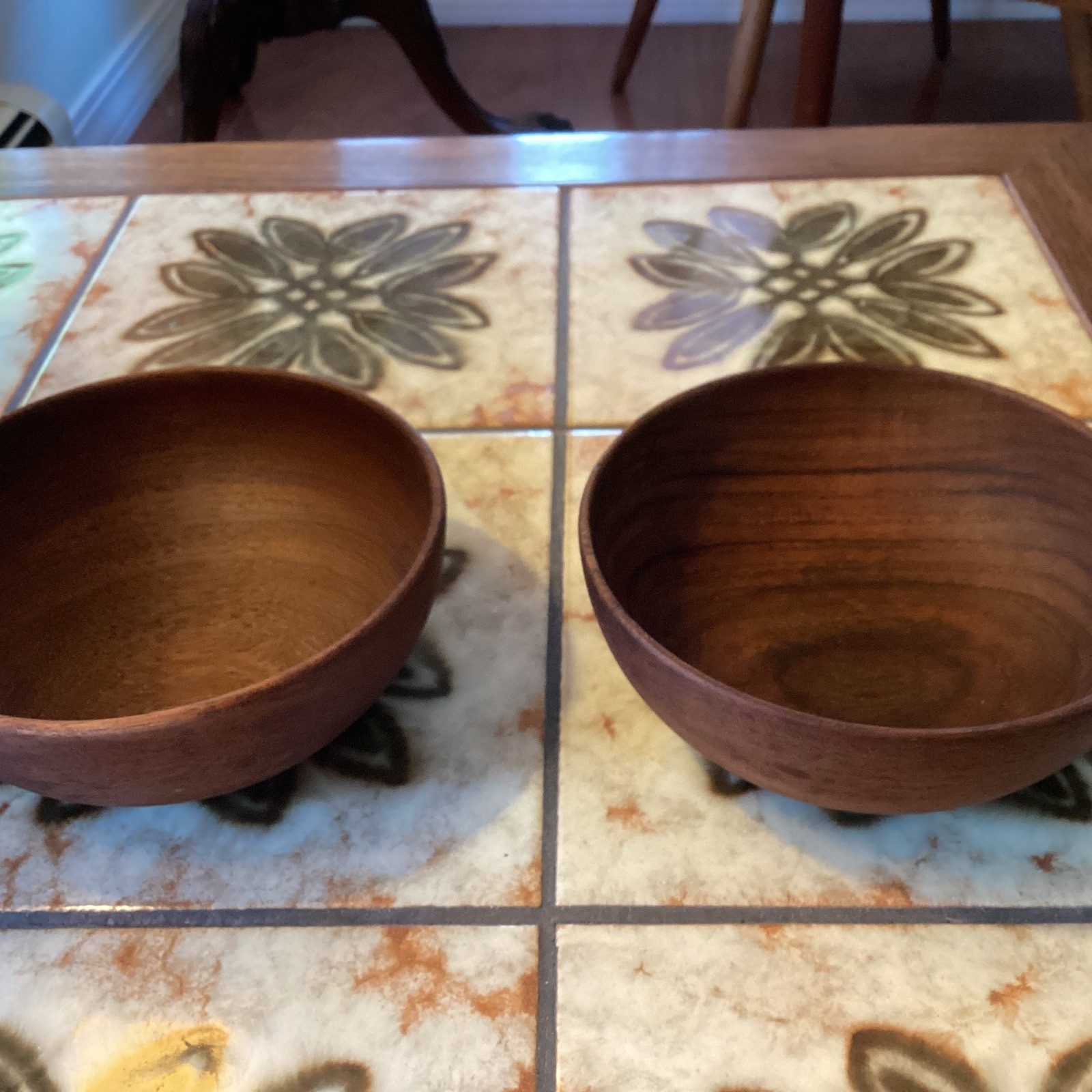 Pair Kay Bojesen Old Growth Danish Teak Wood Hand Turned Bowls - 1950's