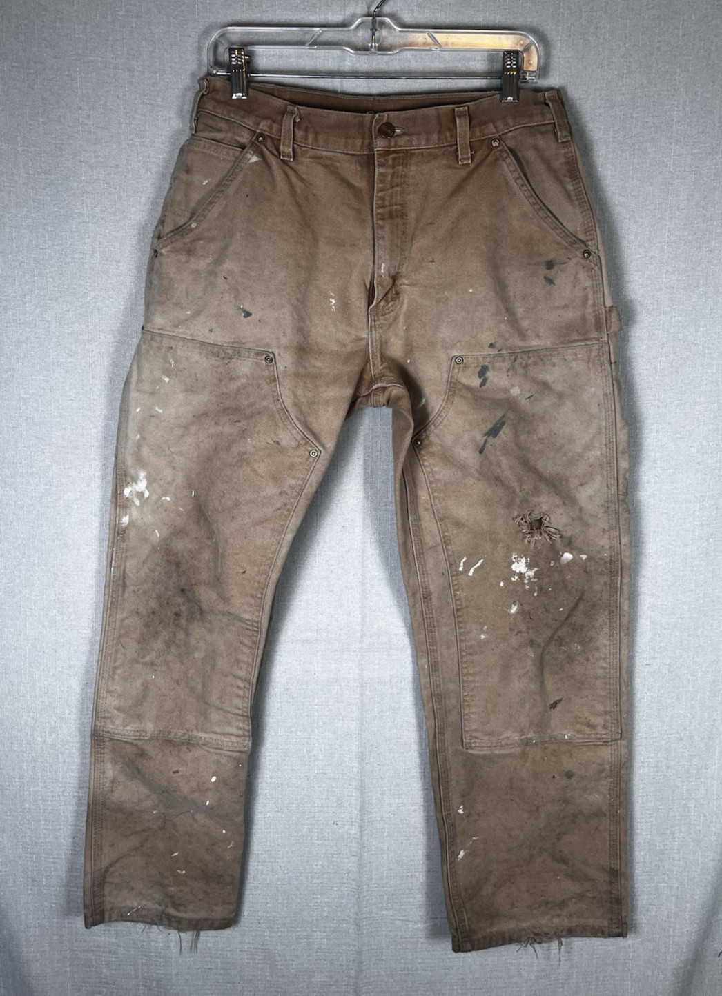 Carhartt B01 ACTUAL 30x28 Carpenter Double Knee Distressed Duck Canvas Dungaree Carhartt B01 ACTUAL 30x28 Carpenter Double Knee Distressed Duck Canvas Dungaree