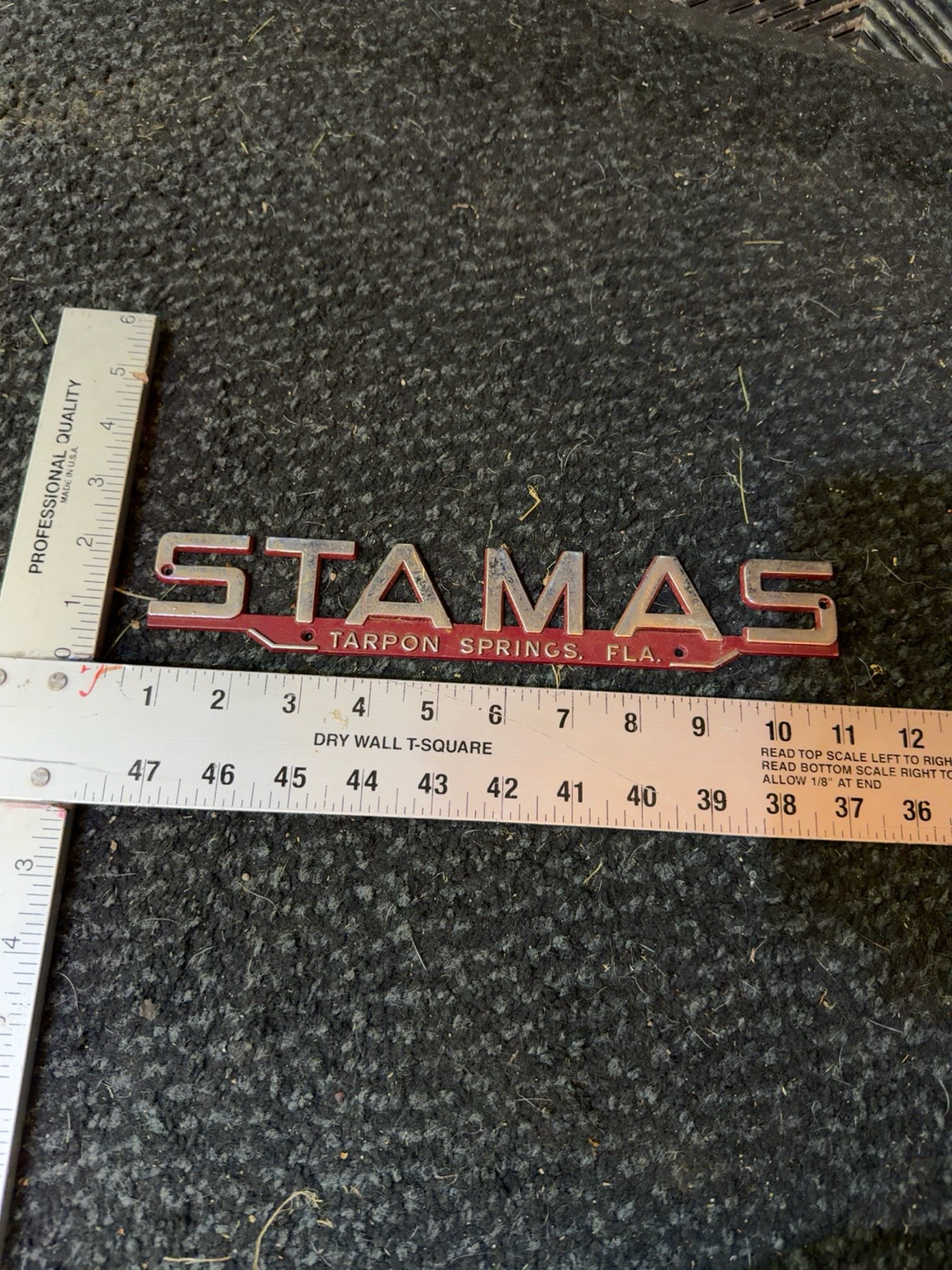 Vintage STAMAS Tarpon Springs Florida Metal Boat Emblem Original Hull Badge 11”