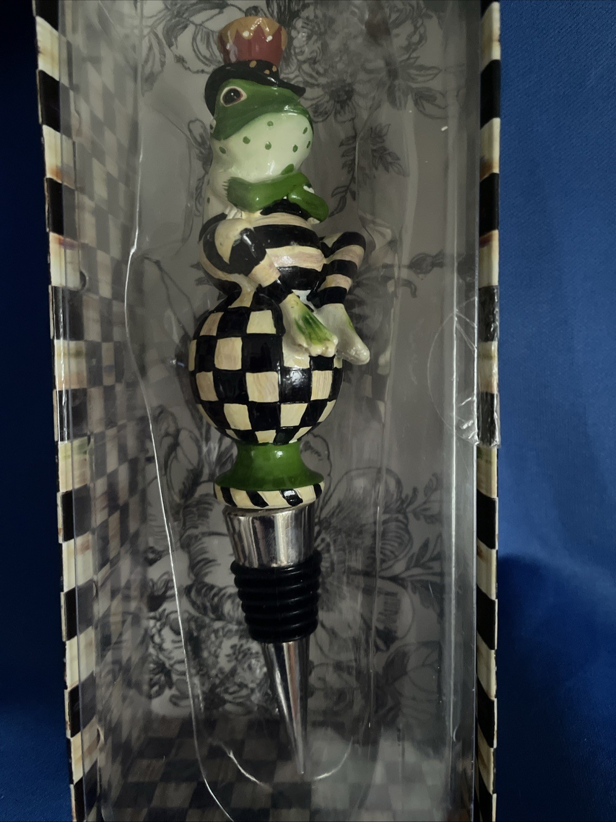 MacKenzie Childs MR. JINGLES FROG BOTTLE STOPPER Courtly Check New In Sealed Box MacKenzie Childs MR. JINGLES FROG BOTTLE STOPPER Courtly Check New In Sealed Box