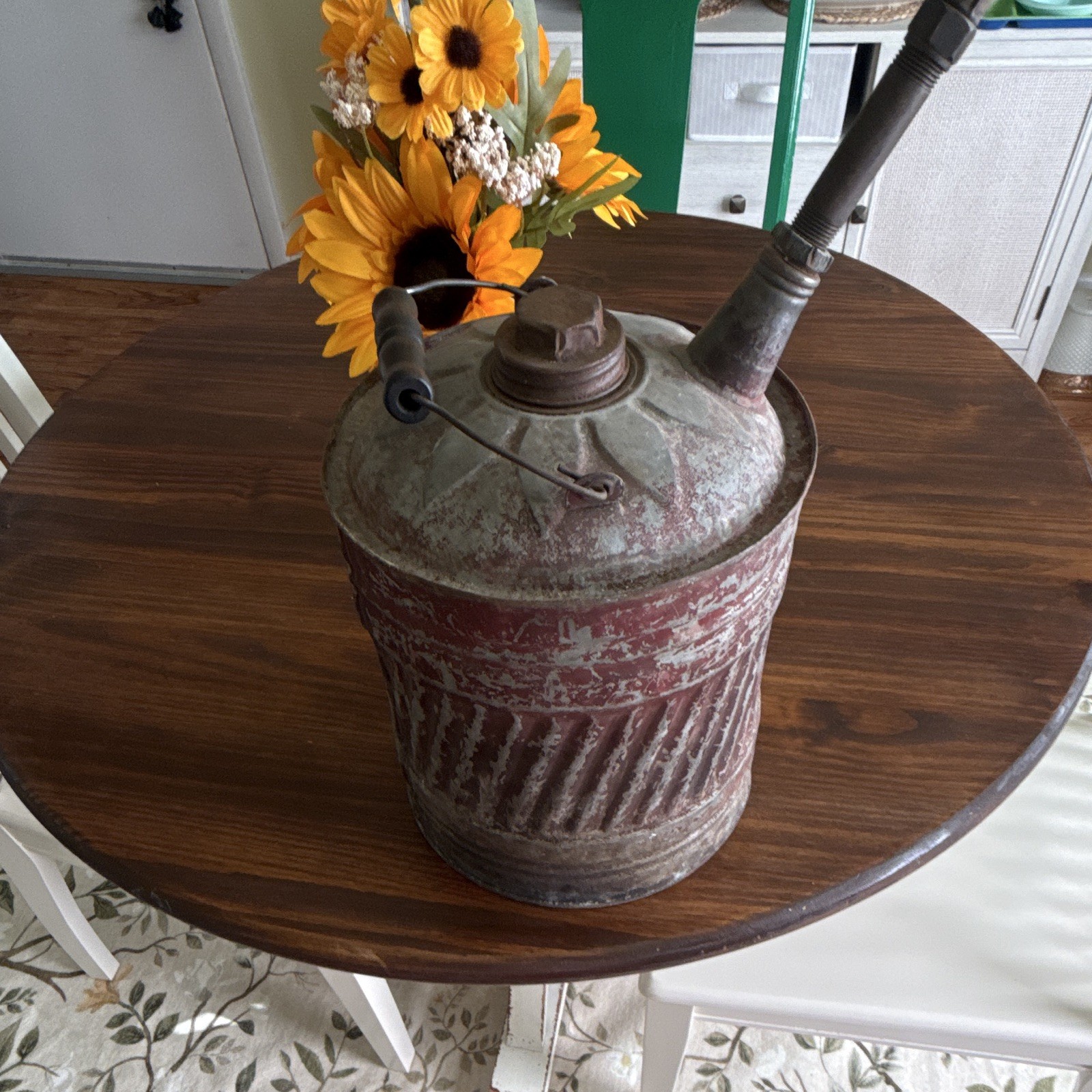 Vintage Primitive Brown Metal Oil Can w/ Pump Pour Spout & Screw Cap, Small Vintage Primitive Brown Metal Oil Can w/ Pump Pour Spout & Screw Cap, Small
