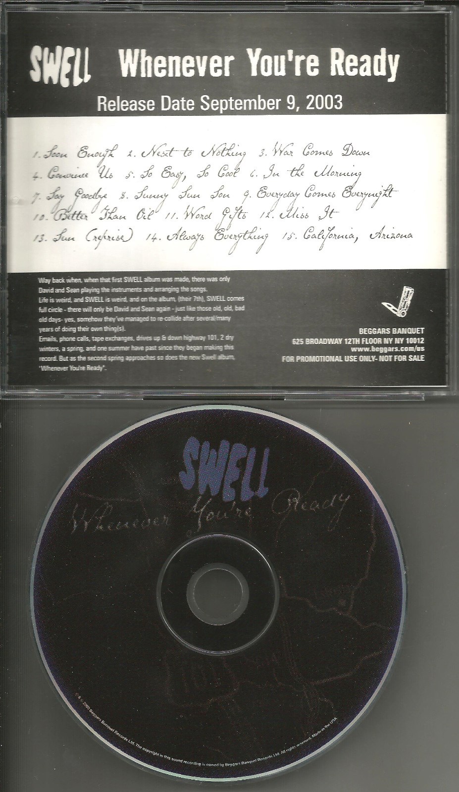 SWELL Whenever you’re Ready 2003 ULTRA RARE ADVNCE PROMO CD MINT USA