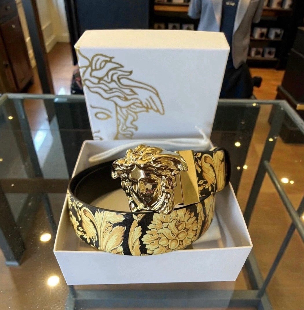 Versace Black | Barocco Reversible Leather Belt 95 IT 38 US W/ Box & Dust Bag