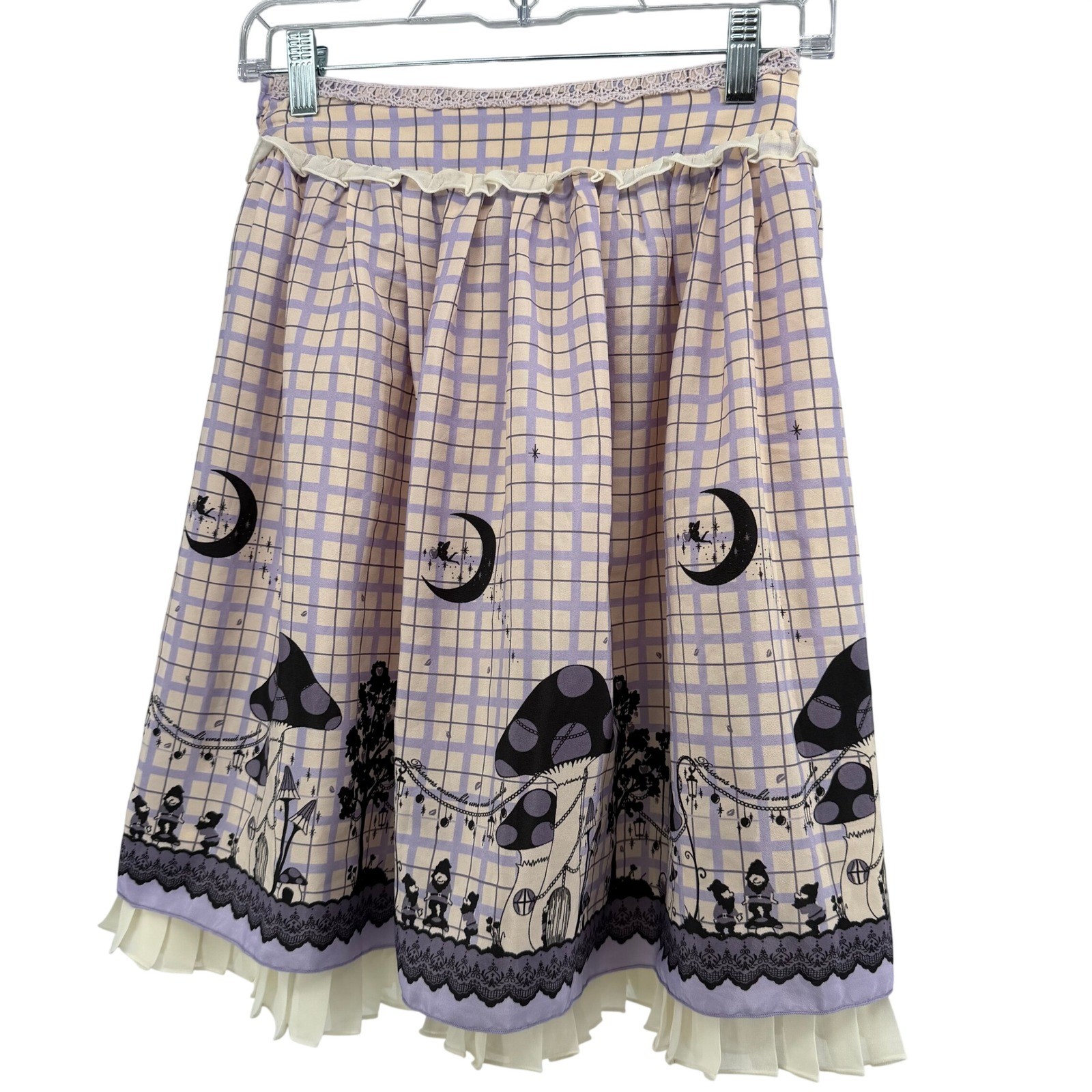 Axes Femme Poetique Mushroom Moon Grid Skirt Purple Cottagecore Lolita Medium