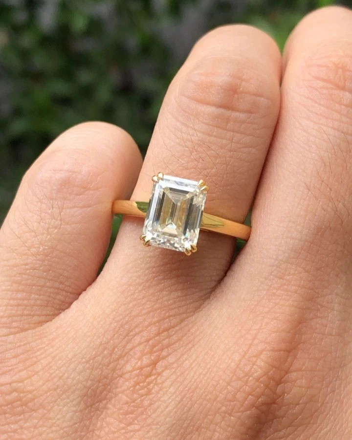3.00 Ct Real Emerald Cut Lab Grown Diamond AnniversRing in Solid 14K Yellow Gold