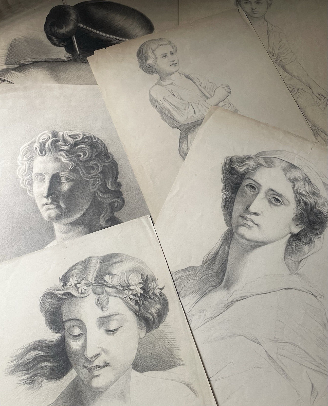 Antique 1870s Original Sketches Signed Pencil Paper Portraits Victorian Drawing Antique 1870s Original Sketches Signed Pencil Paper Portraits Victorian Drawing