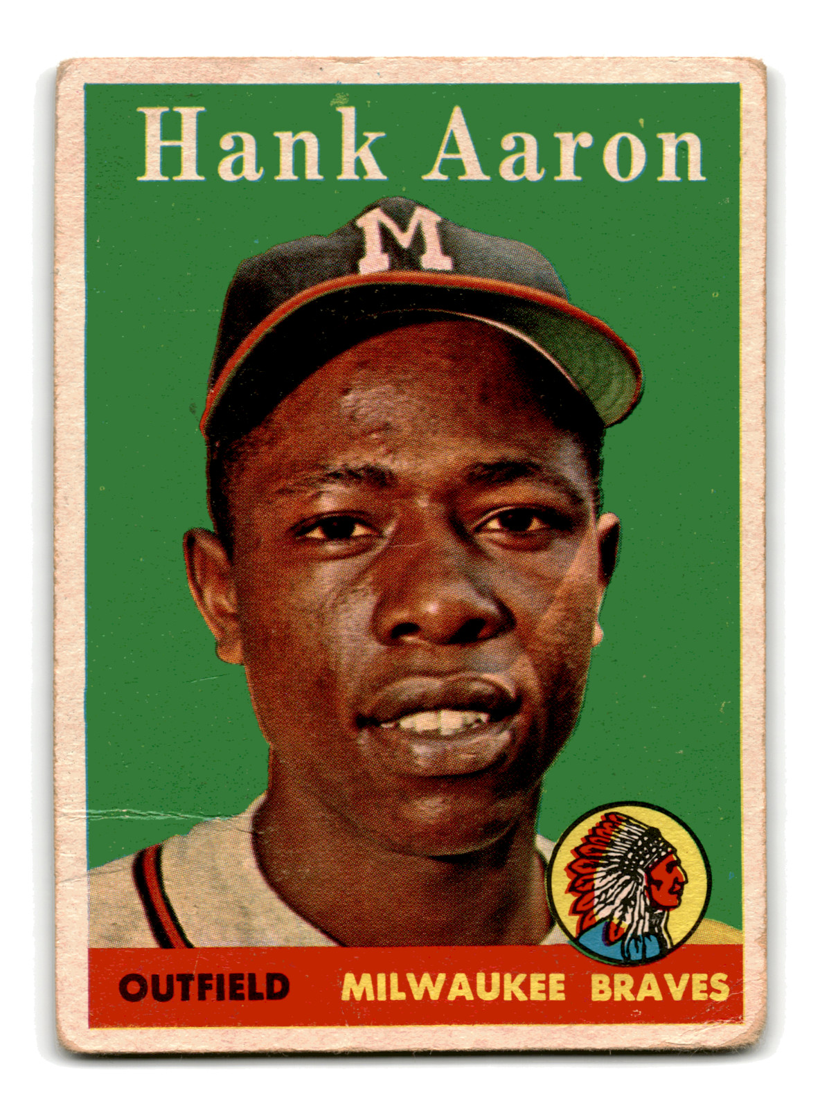 Hank Aaron 1958 Topps White Name #30 HOF Vintage Milwaukee Braves Crease VG Hank Aaron 1958 Topps White Name #30 HOF Vintage Milwaukee Braves Crease VG